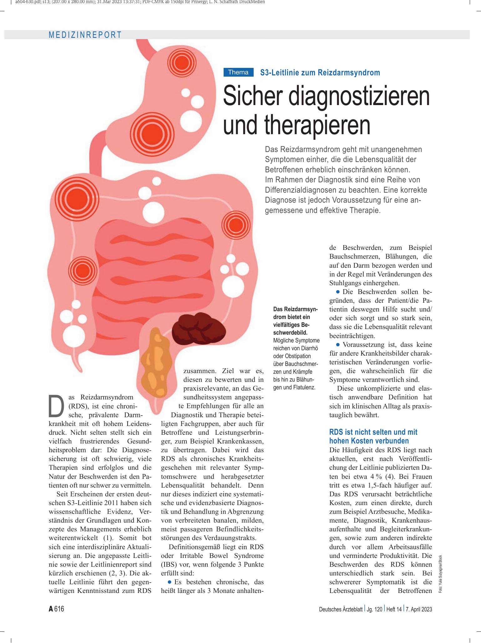 Vorschauseite 1: S3-Leitlinie zum Reizdarmsyndrom: Sicher diagnostizieren und therapieren – Deutsches Ärzteblatt