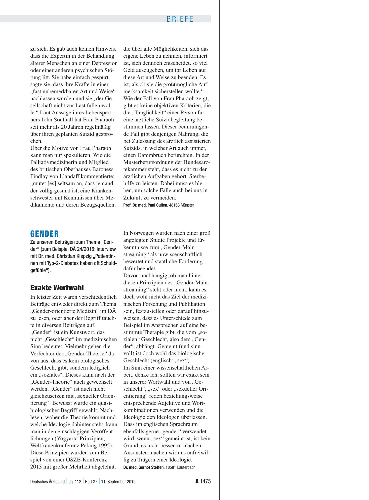 Vorschauseite 1: Gender: Exakte Wortwahl – Deutsches Ärzteblatt