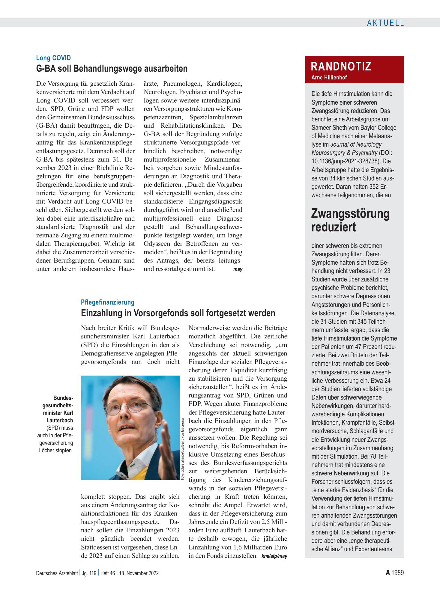 Vorschauseite 1: Long COVID: G-BA soll Behandlungswege ausarbeiten – Deutsches Ärzteblatt
