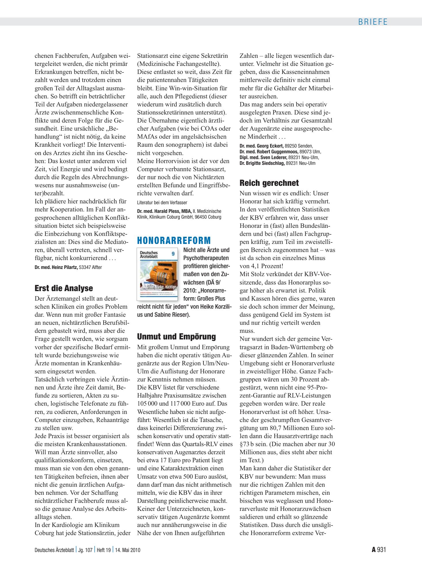 Vorschauseite 1: Neue Berufsbilder: Erst die Analyse – Deutsches Ärzteblatt