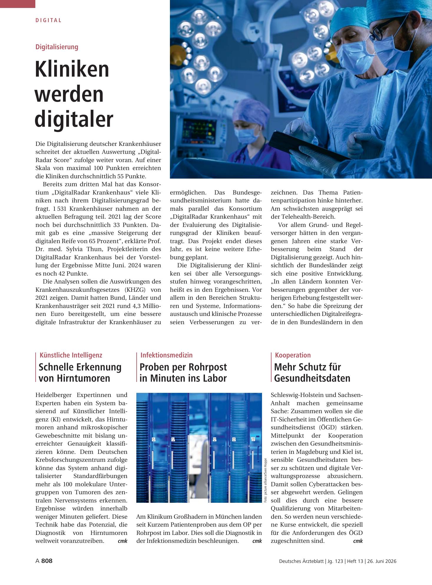 Vorschauseite 1: Digitalisierung: Kliniken werden digitaler – Deutsches Ärzteblatt