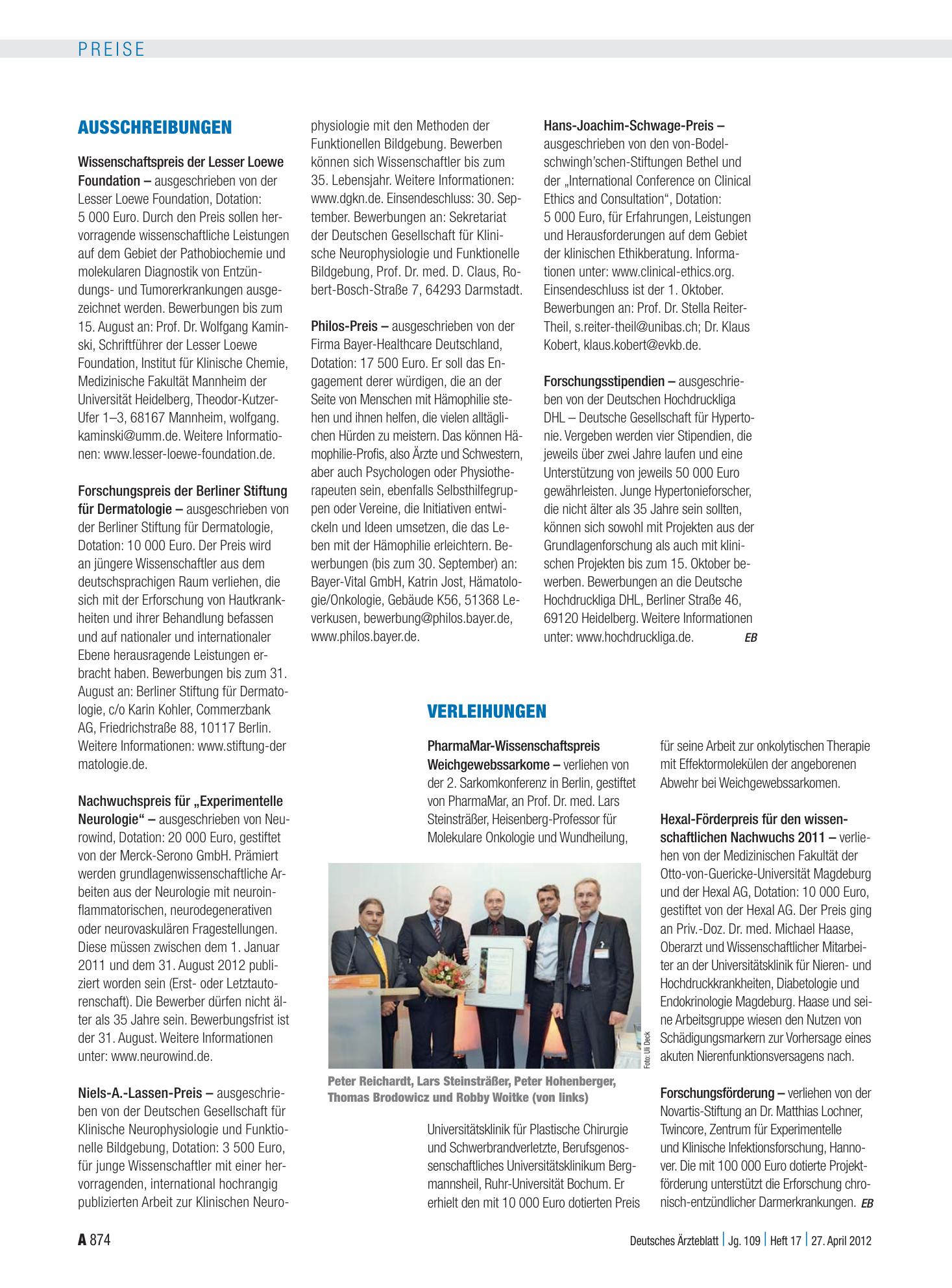 Vorschauseite 1: Verleihungen – Deutsches Ärzteblatt