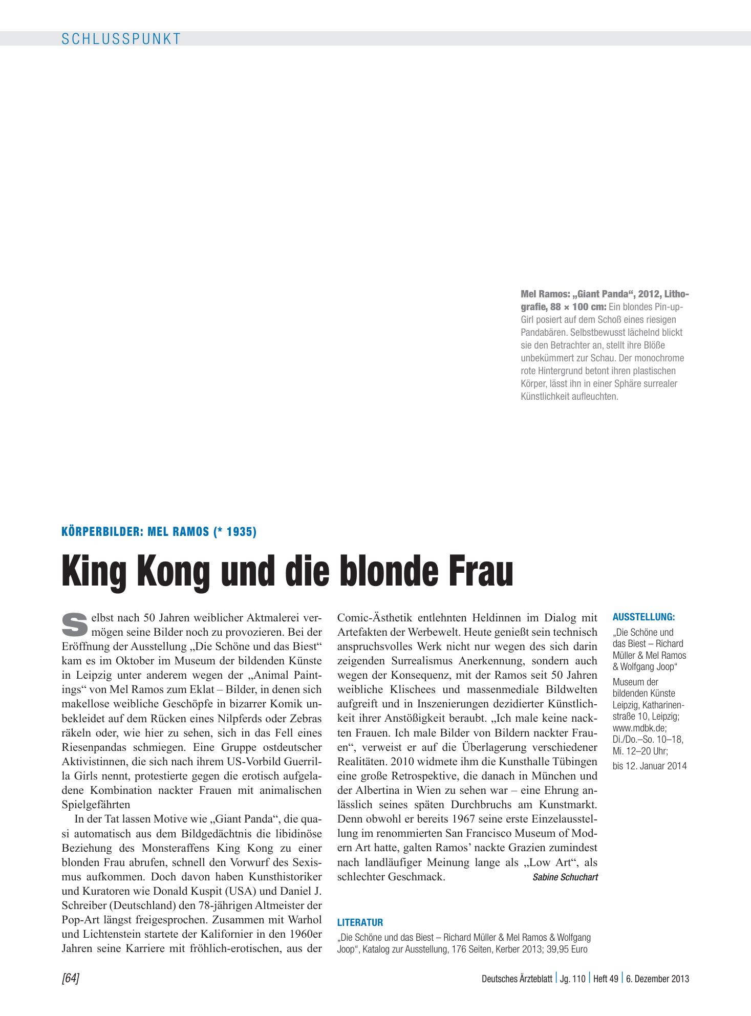 Vorschauseite 1: Körperbilder: Mel Ramos (* 1935) - King Kong und die blonde Frau – Deutsches Ärzteblatt