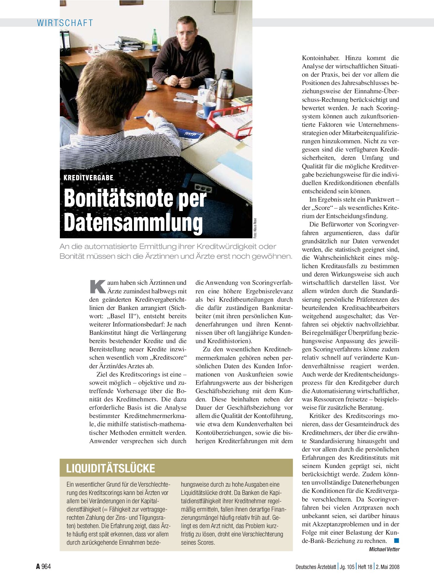 Vorschauseite 1: Kreditvergabe: Bonitätsnote per Datensammlung – Deutsches Ärzteblatt