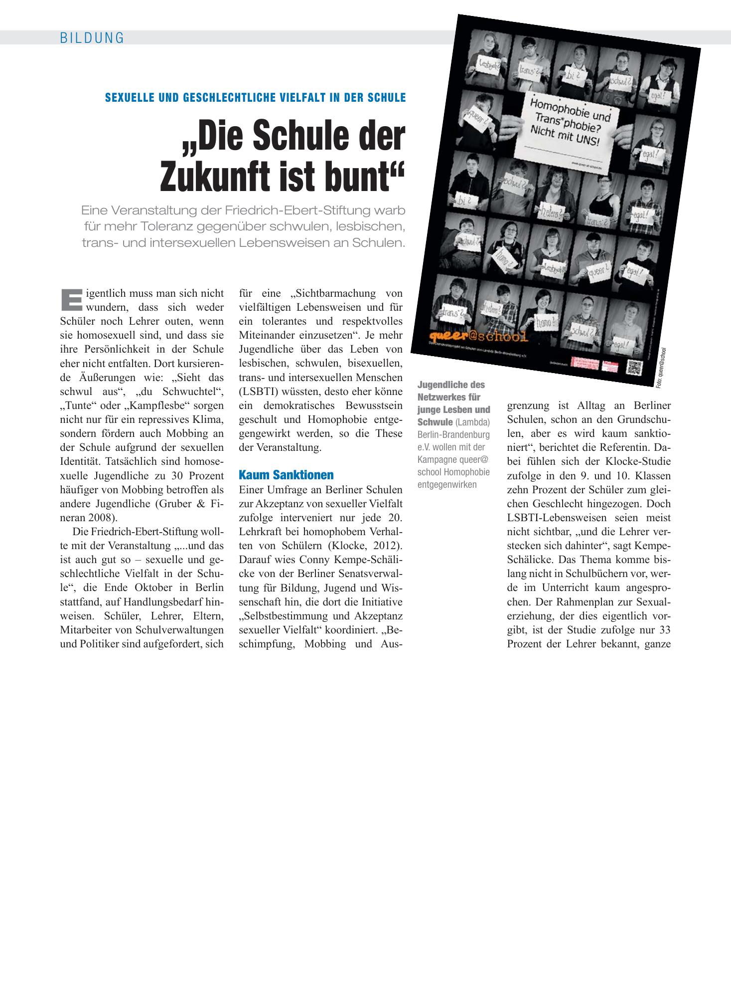 Vorschauseite 1: Sexuelle und geschlechtliche Vielfalt in der Schule: „Die Schule der Zukunft ist bunt“ – Deutsches Ärzteblatt