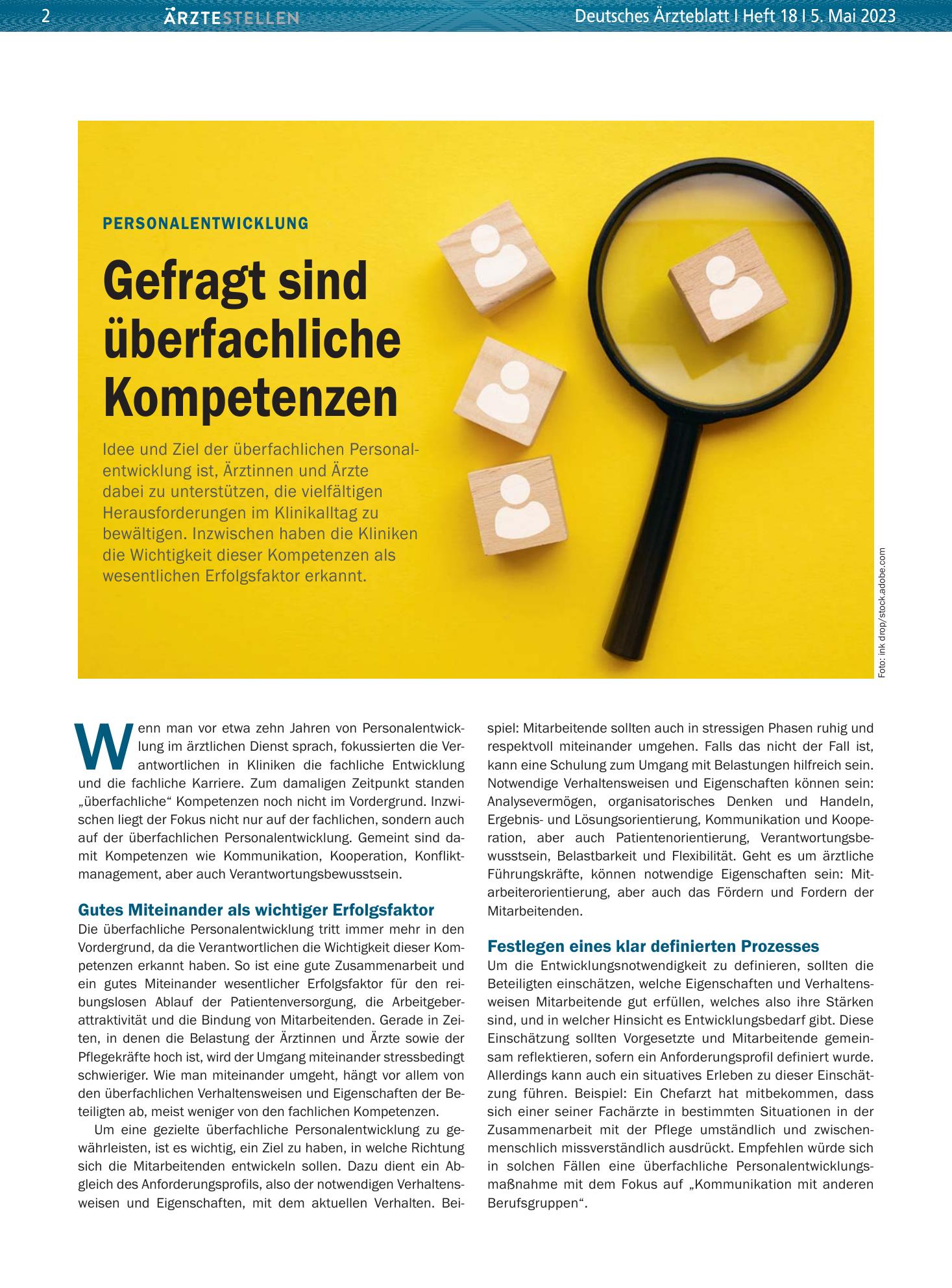 Vorschauseite 1: Personalentwicklung: Gefragt sind überfachliche Kompetenzen – Deutsches Ärzteblatt