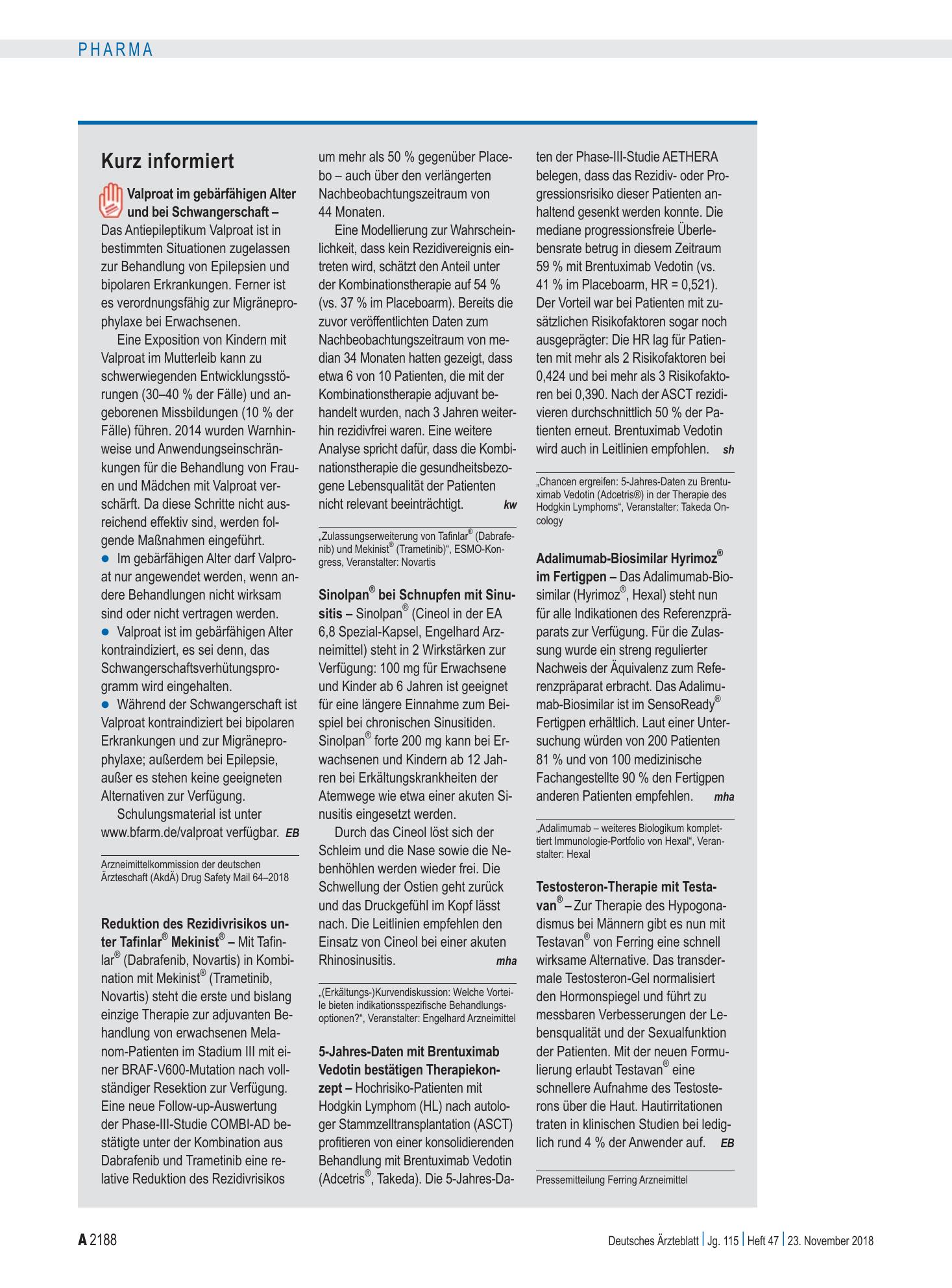 Vorschauseite 1: Kurz informiert – Deutsches Ärzteblatt