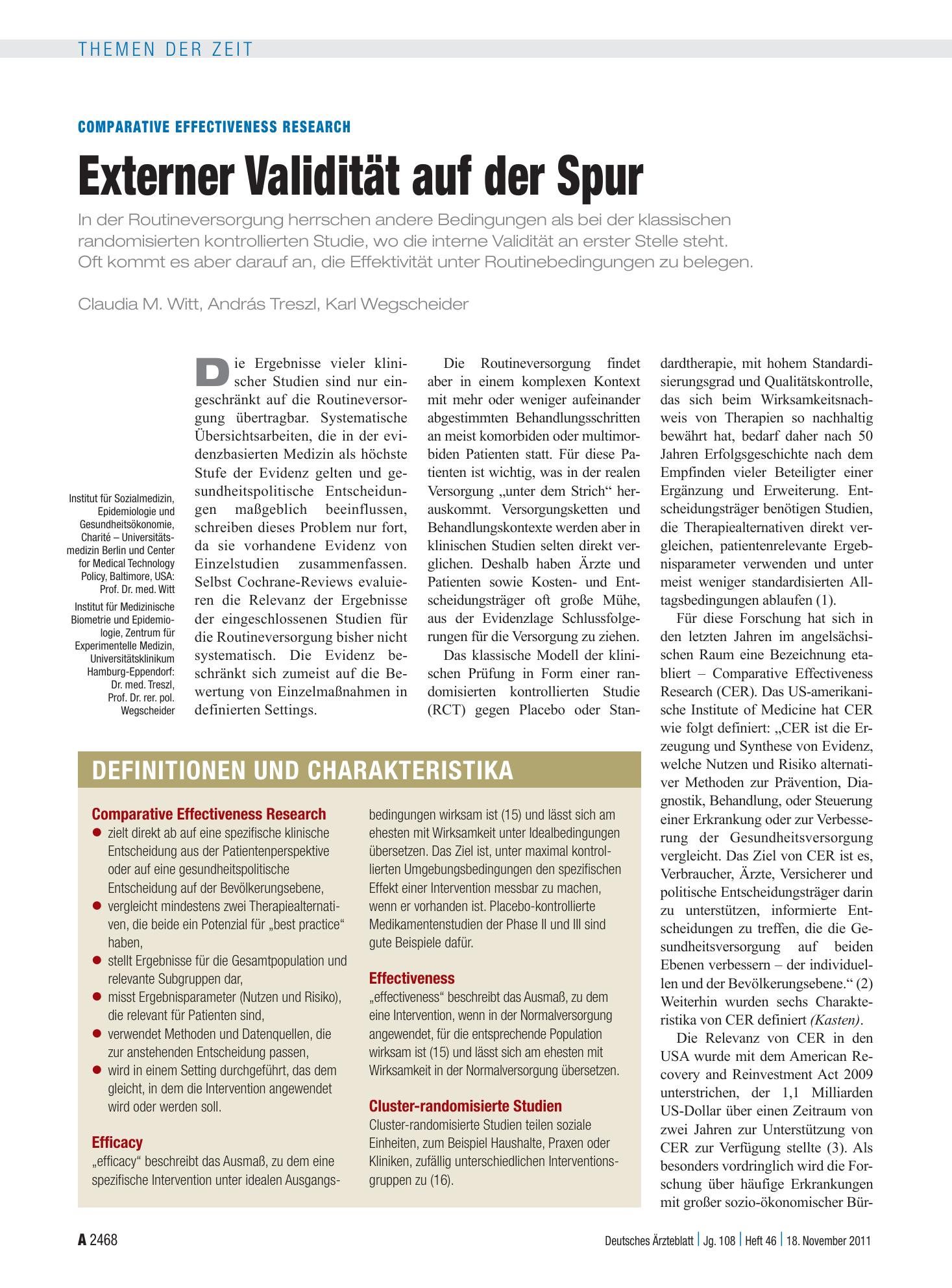 Vorschauseite 1: Comparative Effectiveness Research: Externer Validität auf der Spur – Deutsches Ärzteblatt