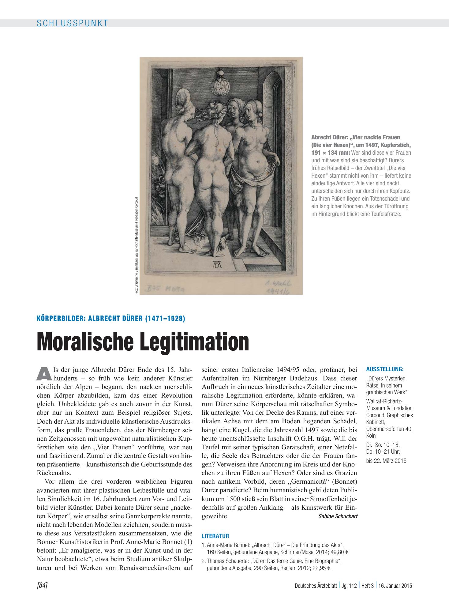 Vorschauseite 1: Körperbilder – Albrecht Dürer (1471–1528): Moralische Legitimation – Deutsches Ärzteblatt