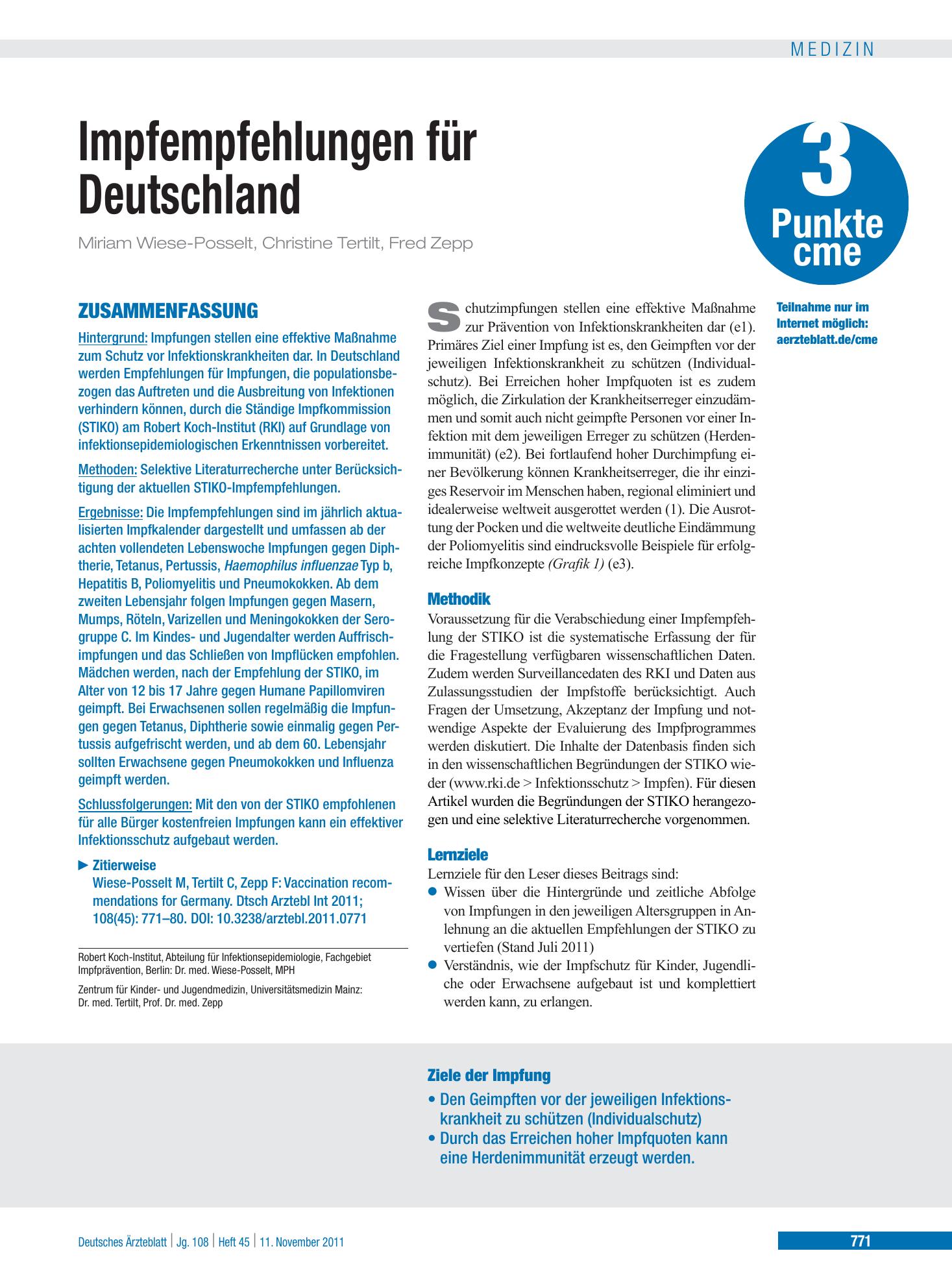 Vorschauseite 1: Impfempfehlungen für Deutschland – Deutsches Ärzteblatt