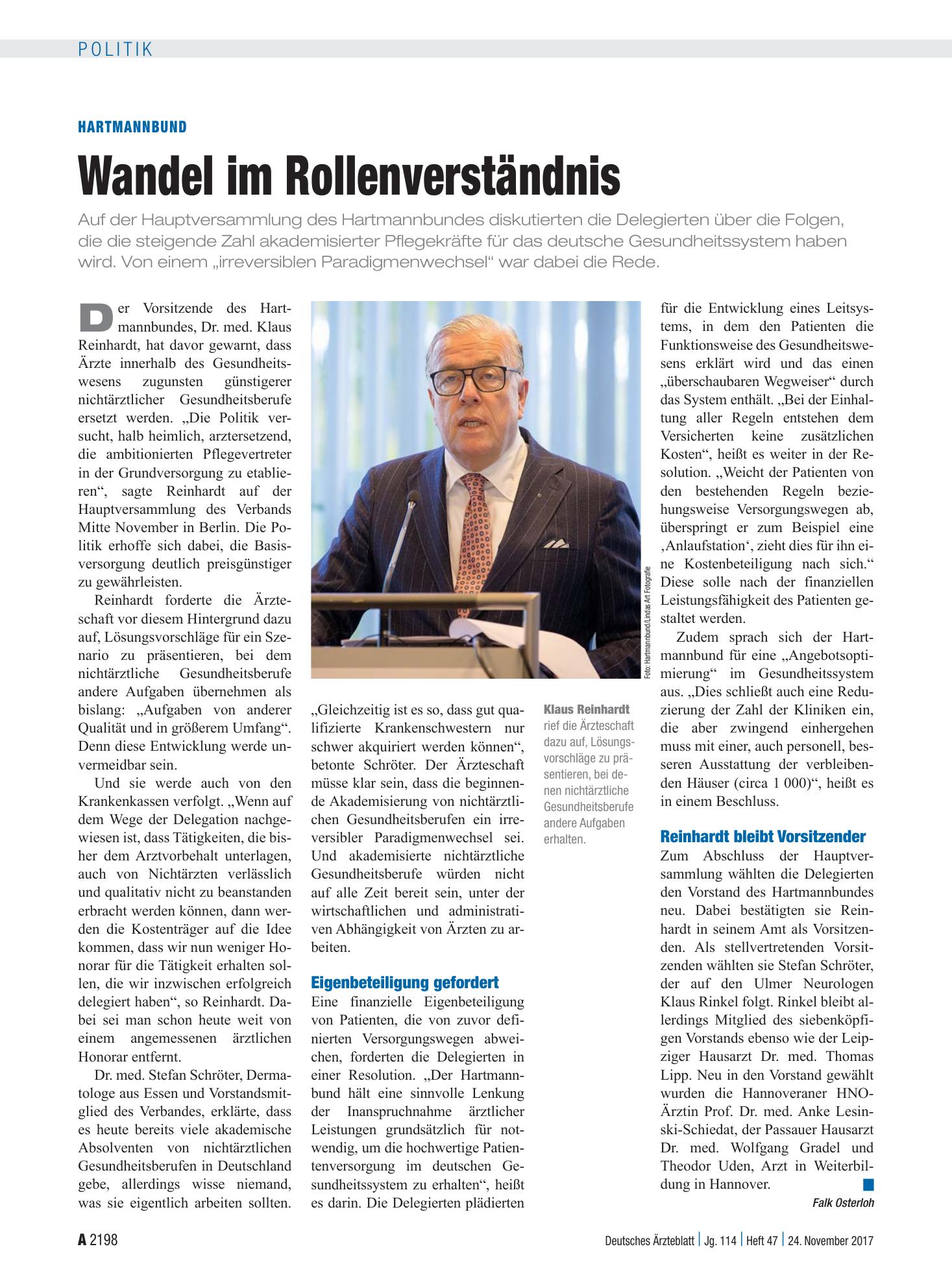 Vorschauseite 1: Hartmannbund: Wandel im Rollenverständnis – Deutsches Ärzteblatt