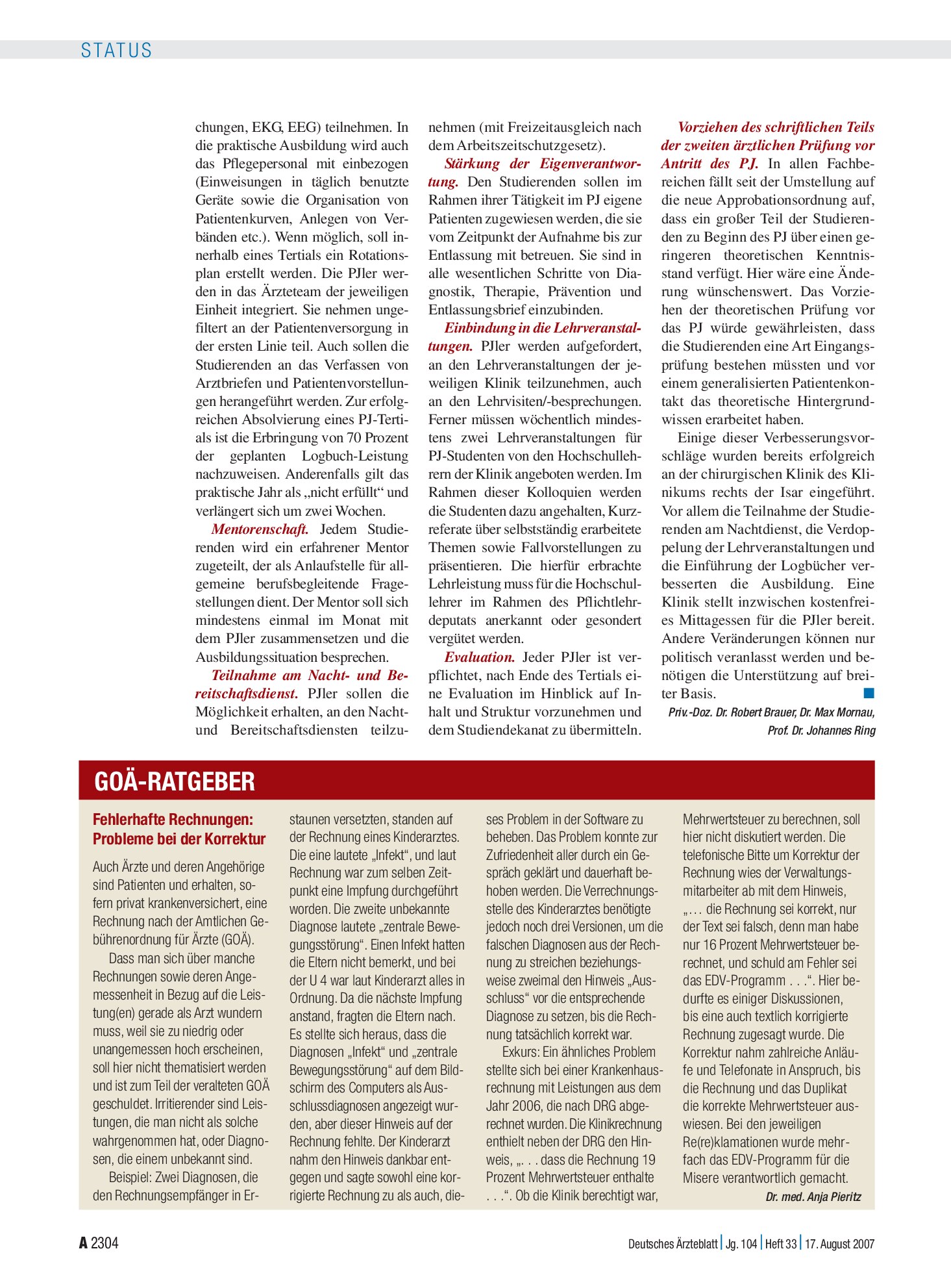 Vorschauseite 1: Fehlerhafte Rechnungen: Probleme bei der Korrektur – Deutsches Ärzteblatt