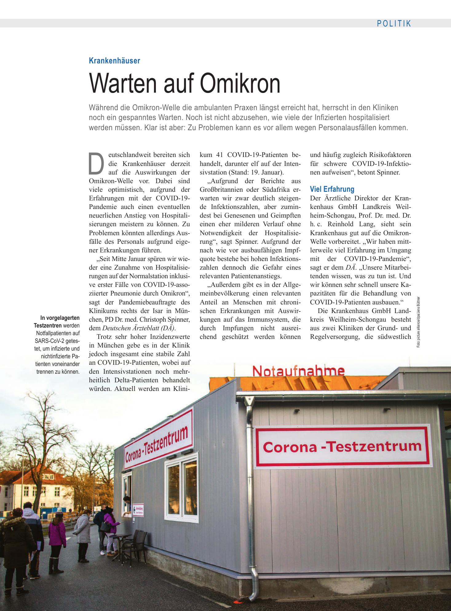 Vorschauseite 1: Krankenhäuser: Warten auf Omikron – Deutsches Ärzteblatt