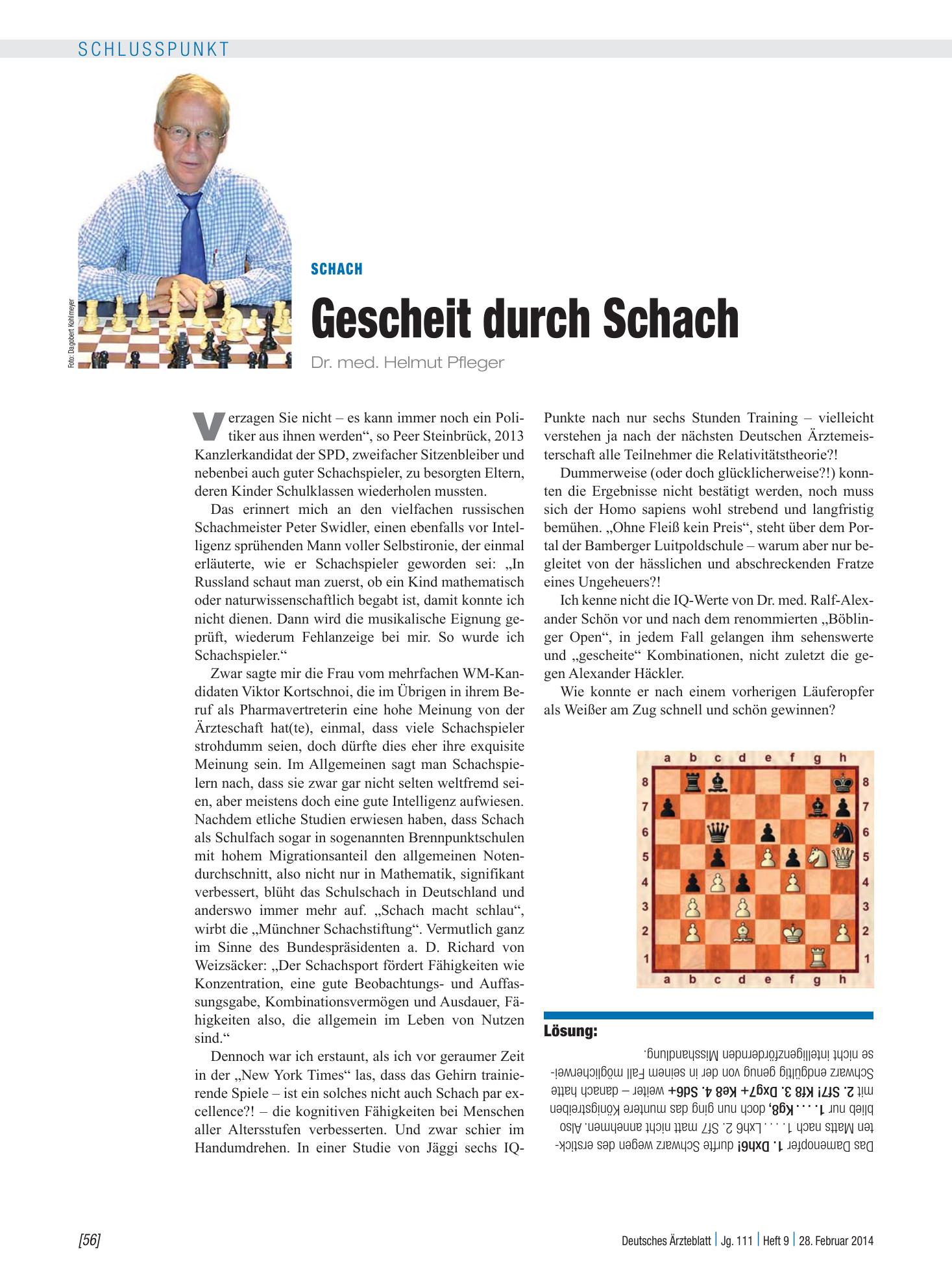Vorschauseite 1: Schach: Gescheit durch Schach – Deutsches Ärzteblatt