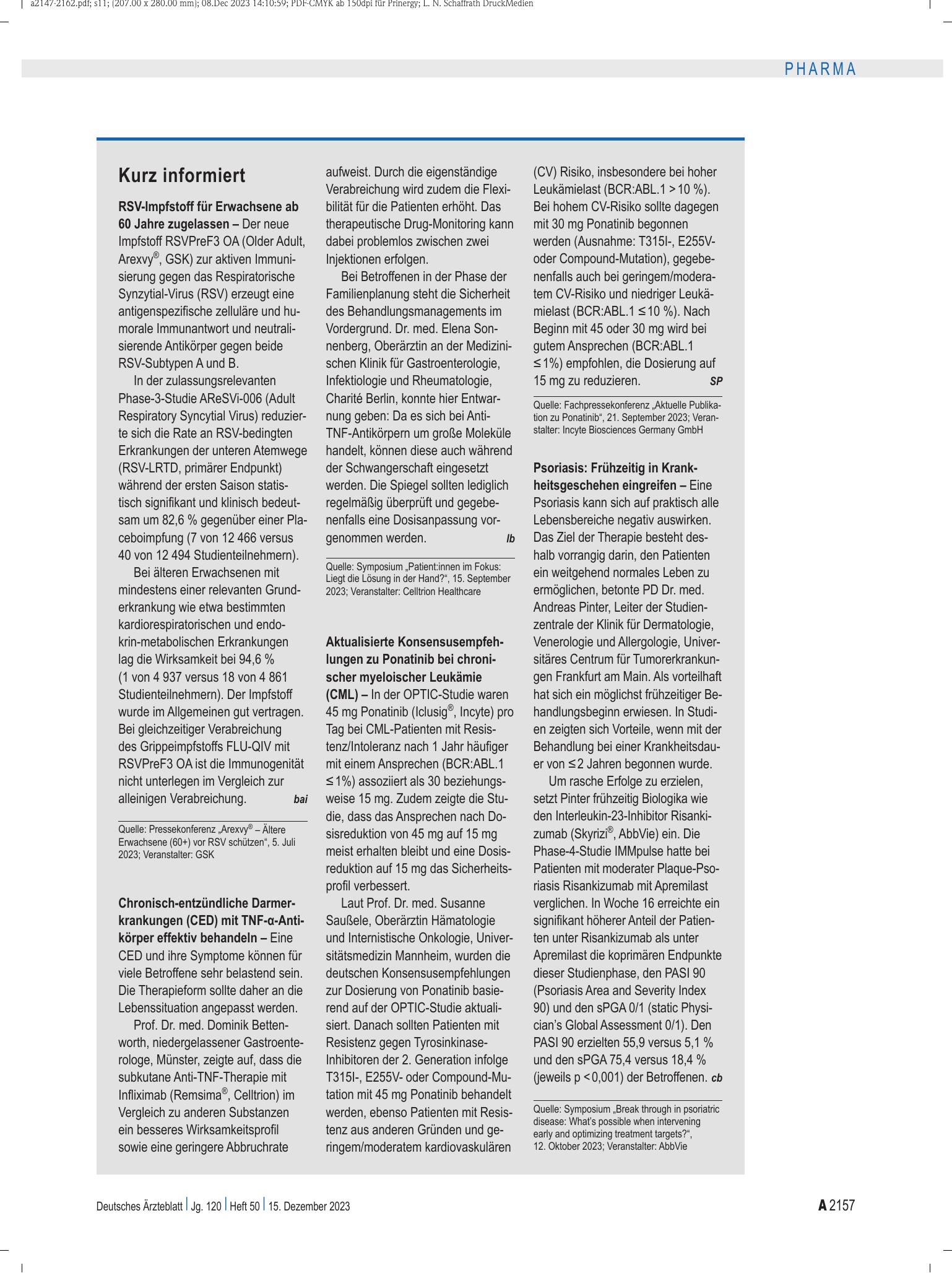Vorschauseite 1: Kurz informiert – Deutsches Ärzteblatt
