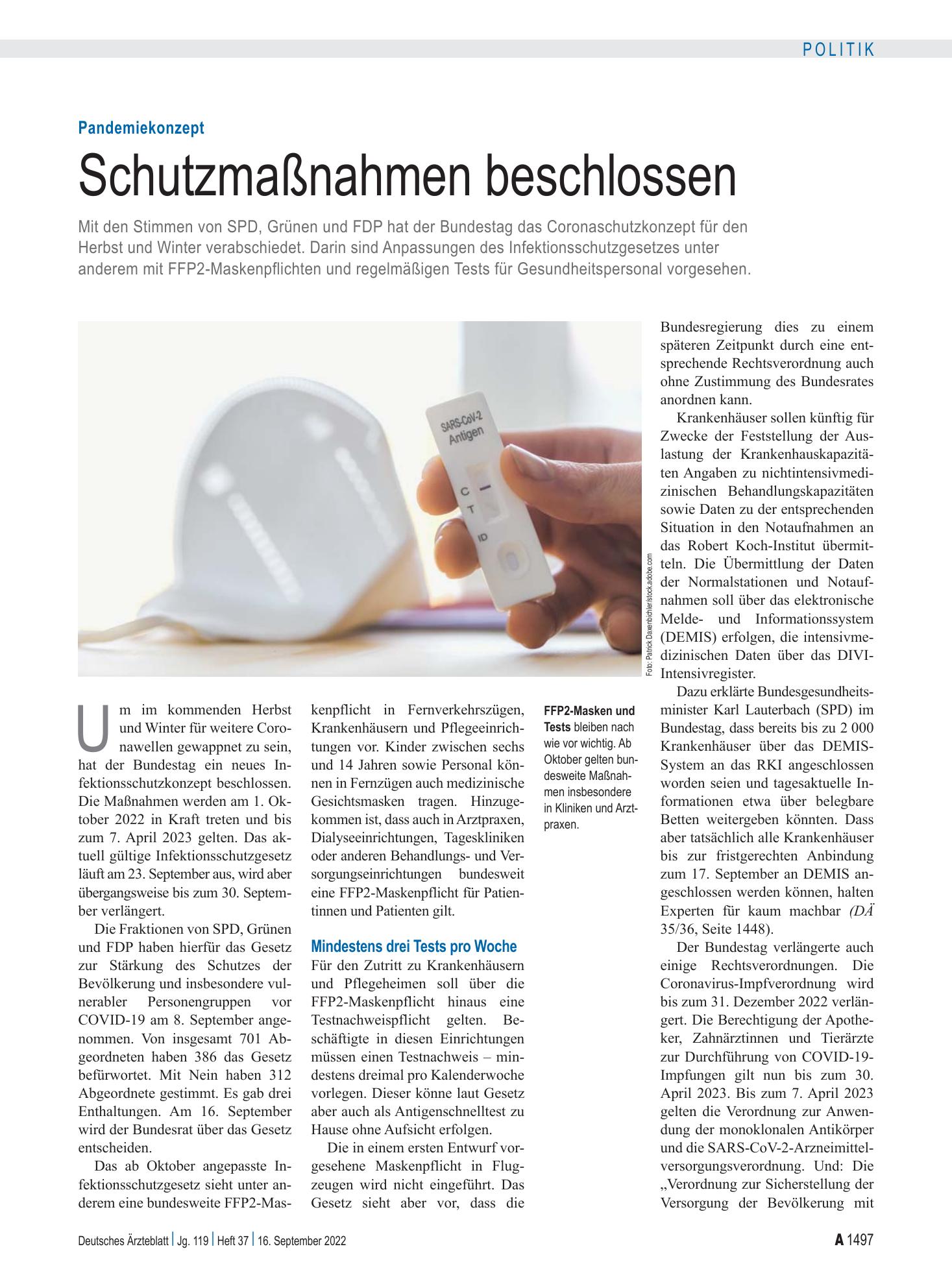 Vorschauseite 1: Pandemiekonzept: Schutzmaßnahmen beschlossen – Deutsches Ärzteblatt
