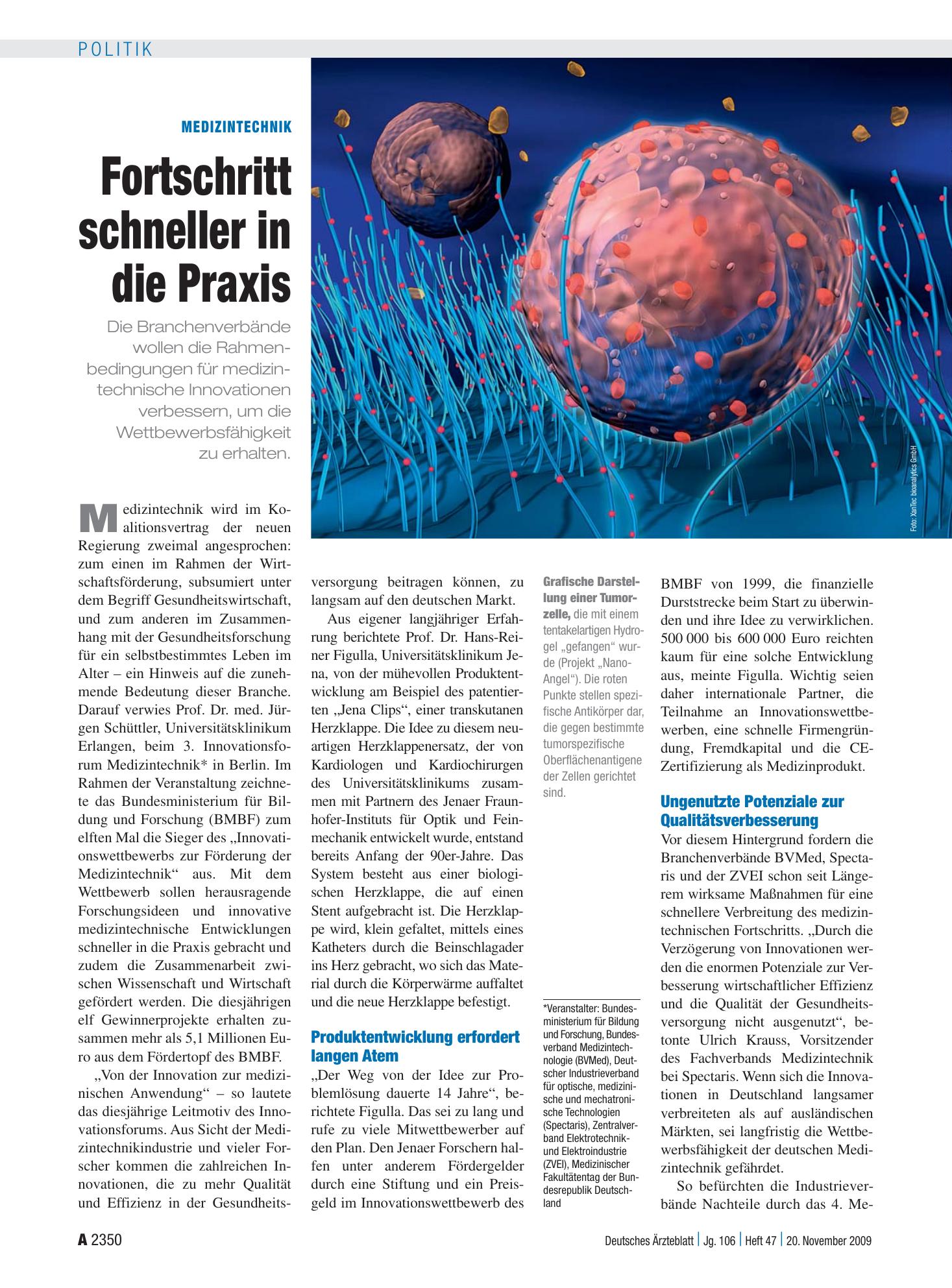 Vorschauseite 1: Medizintechnik: Fortschritt schneller in die Praxis – Deutsches Ärzteblatt