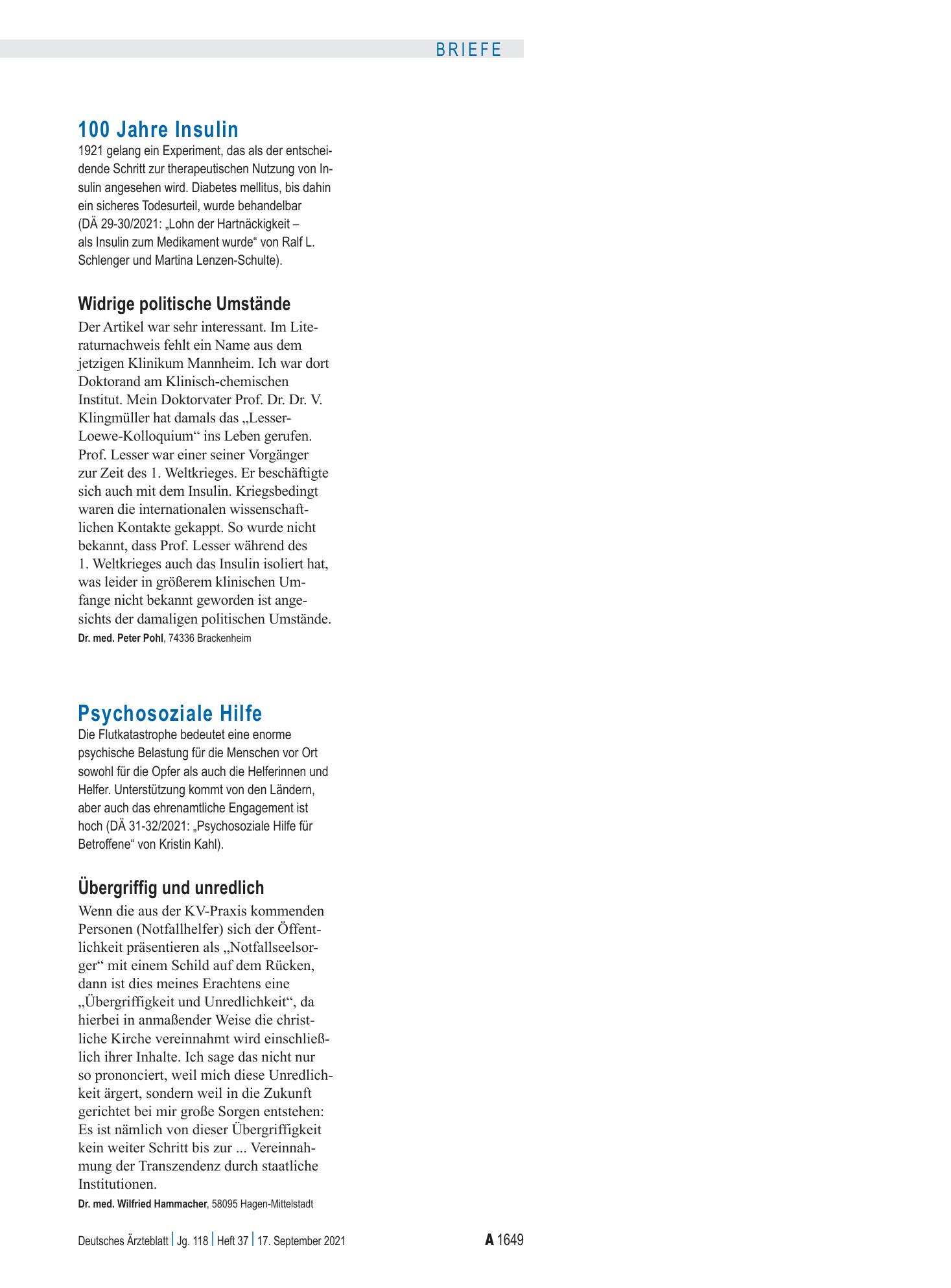Vorschauseite 1: Psychosoziale Hilfe: Übergriffig und unredlich – Deutsches Ärzteblatt