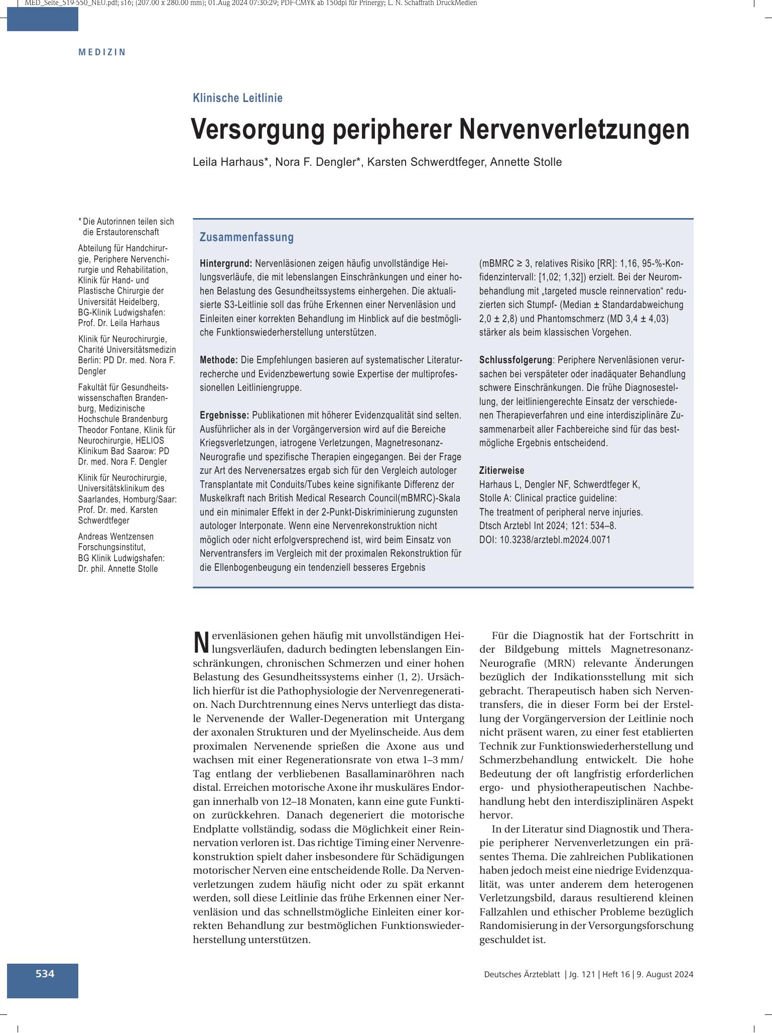 Vorschauseite 1: Versorgung peripherer Nervenverletzungen – Deutsches Ärzteblatt