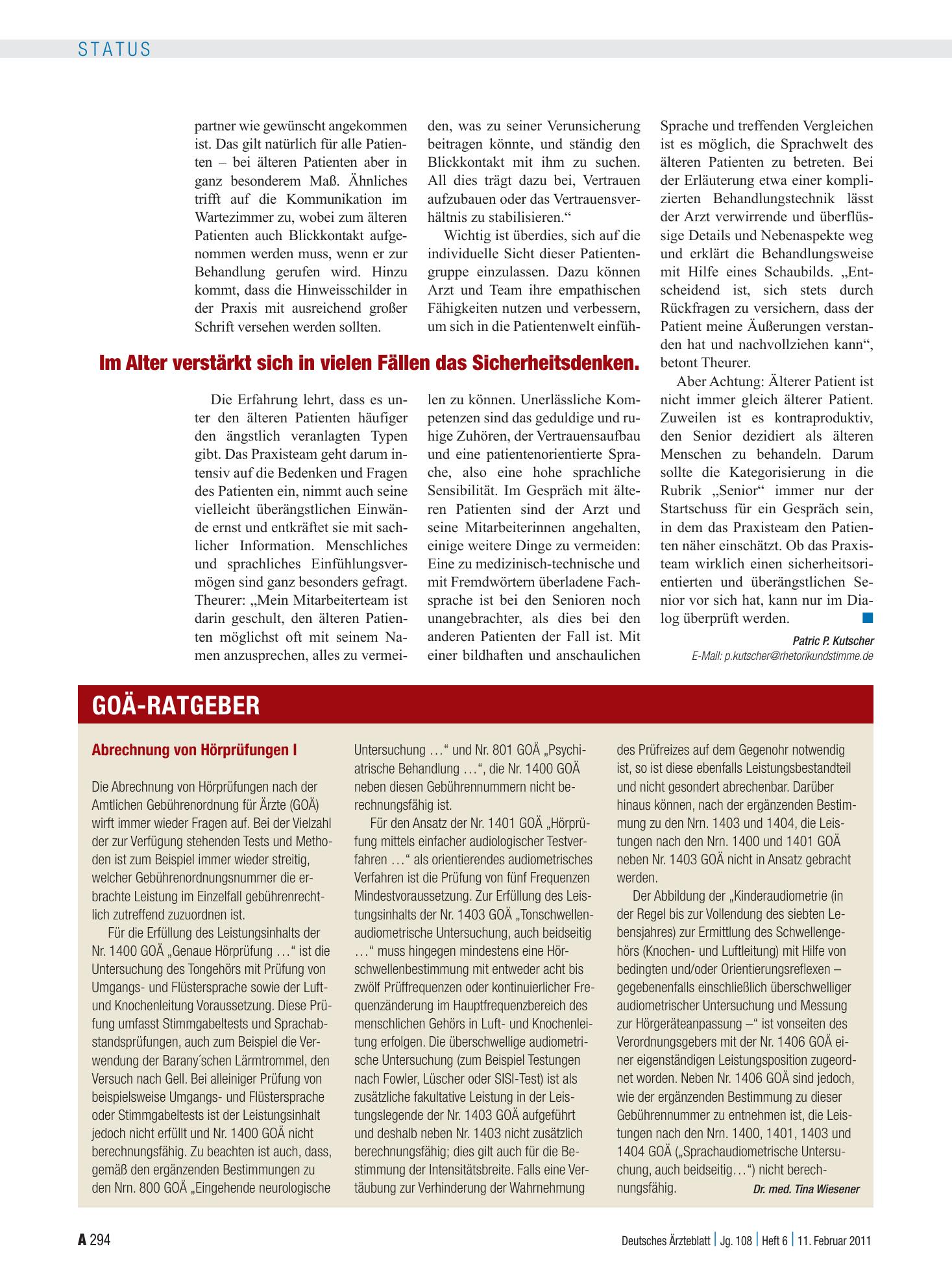 Vorschauseite 1: Abrechnung von Hörprüfungen I – Deutsches Ärzteblatt