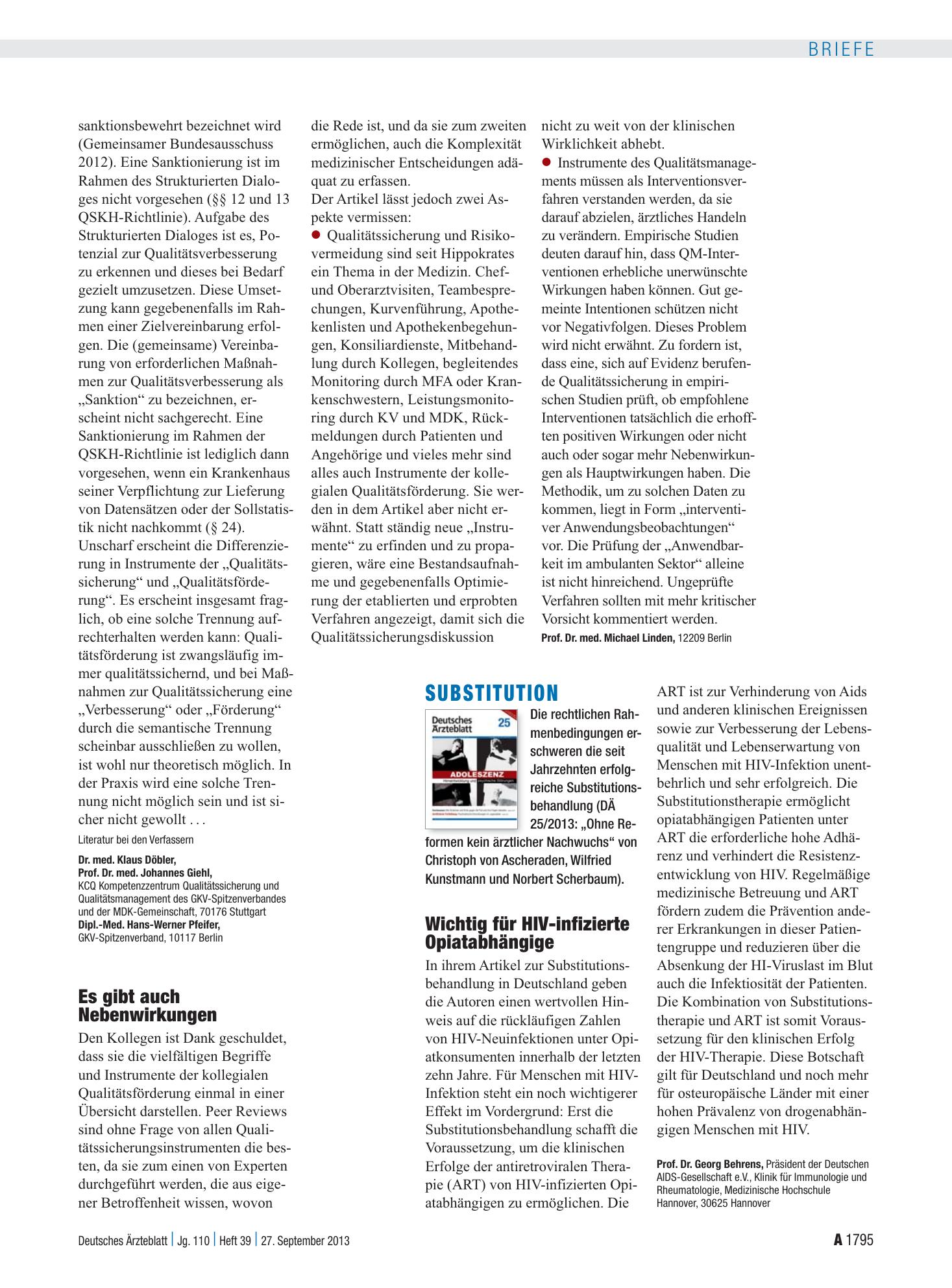 Vorschauseite 1: Substitution: Wichtig für HIV-infizierte Opiatabhängige – Deutsches Ärzteblatt
