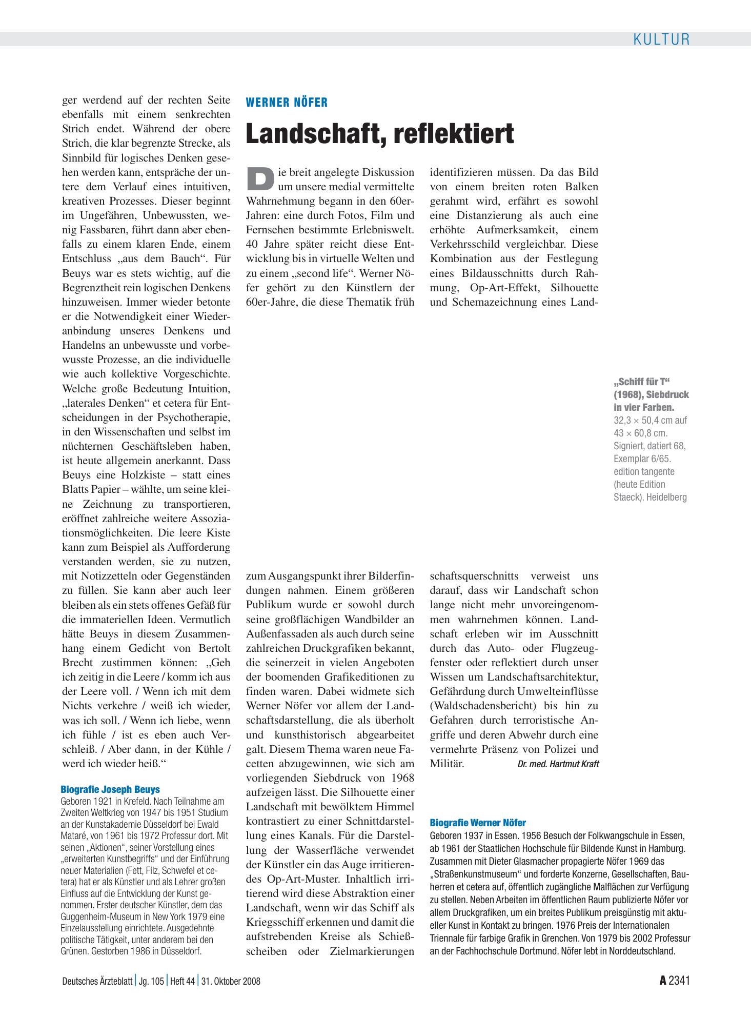 Vorschauseite 1: Werner Nöfer: Landschaft, reflektiert – Deutsches Ärzteblatt