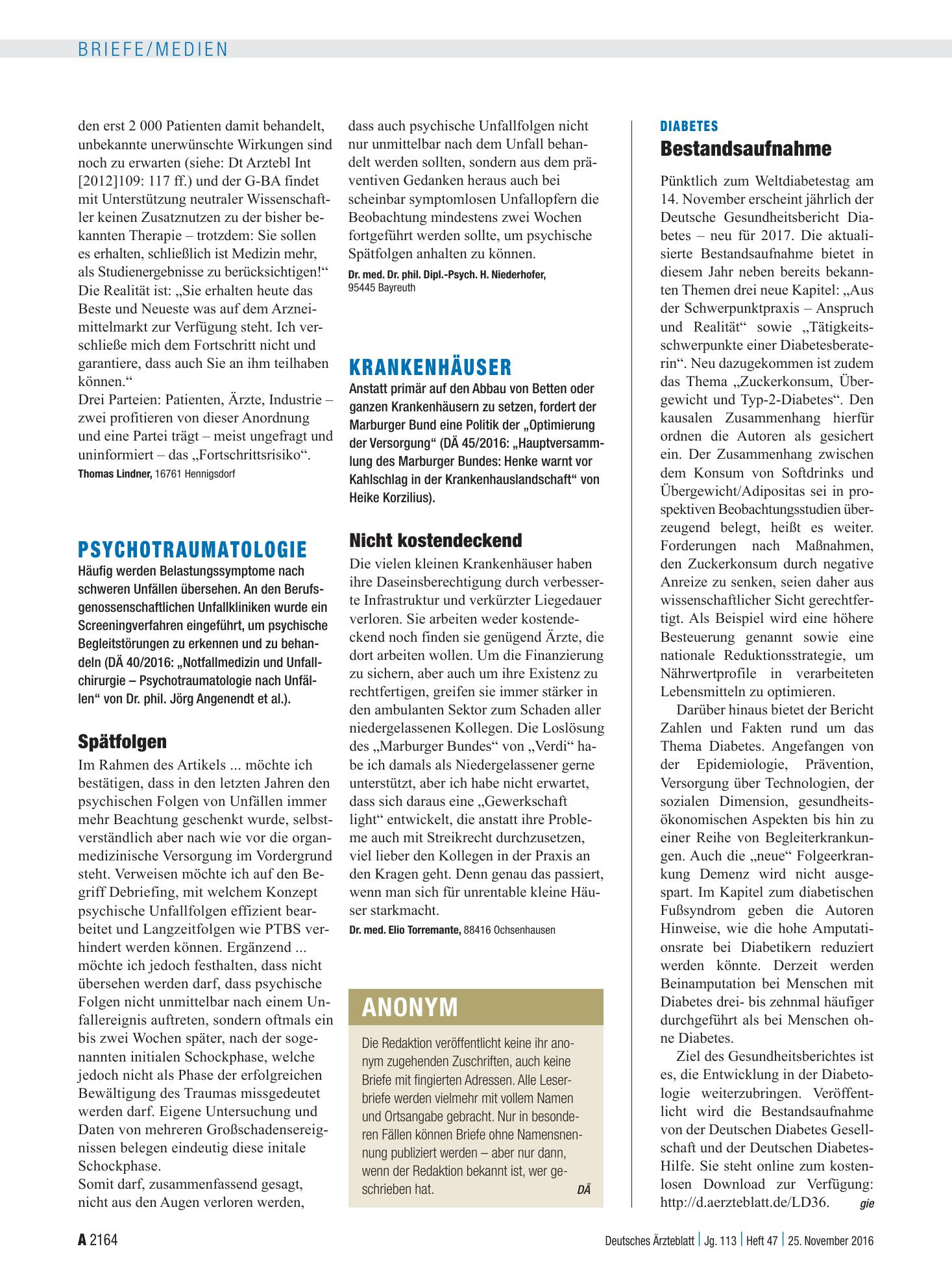 Vorschauseite 1: Psychotraumatologie: Spätfolgen – Deutsches Ärzteblatt