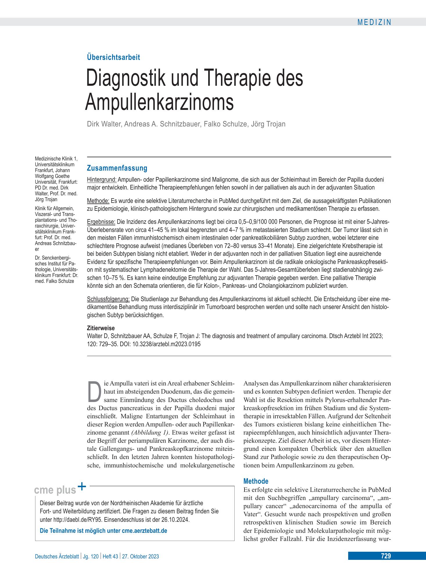 Vorschauseite 1: Diagnostik und Therapie des Ampullenkarzinoms – Deutsches Ärzteblatt