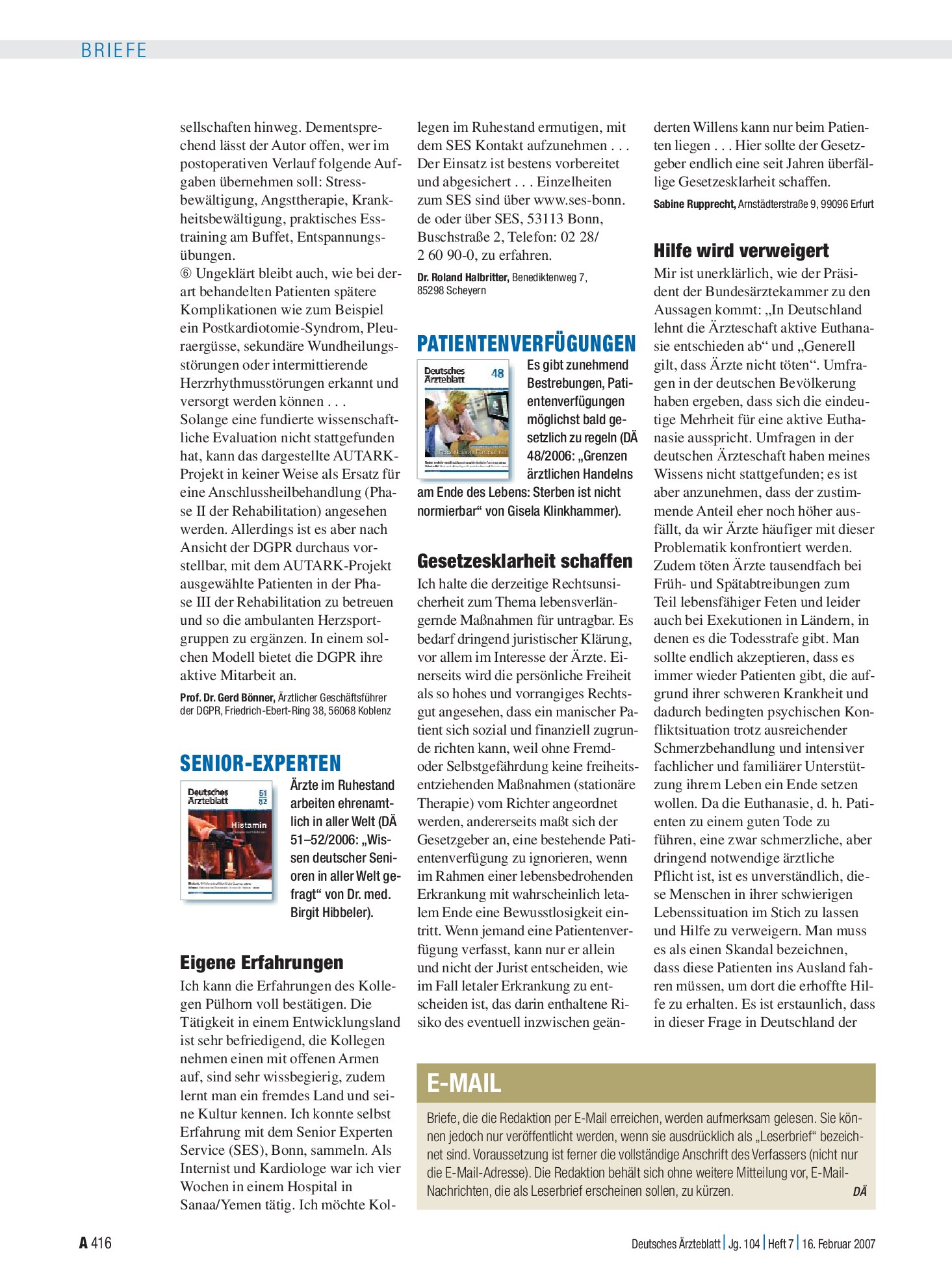 Vorschauseite 1: Senior-Experten: Eigene Erfahrungen – Deutsches Ärzteblatt