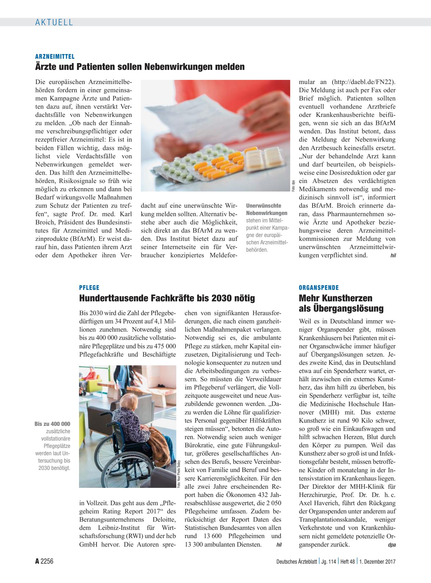 Vorschauseite 1: Organspende: Mehr Kunstherzen als Übergangslösung – Deutsches Ärzteblatt