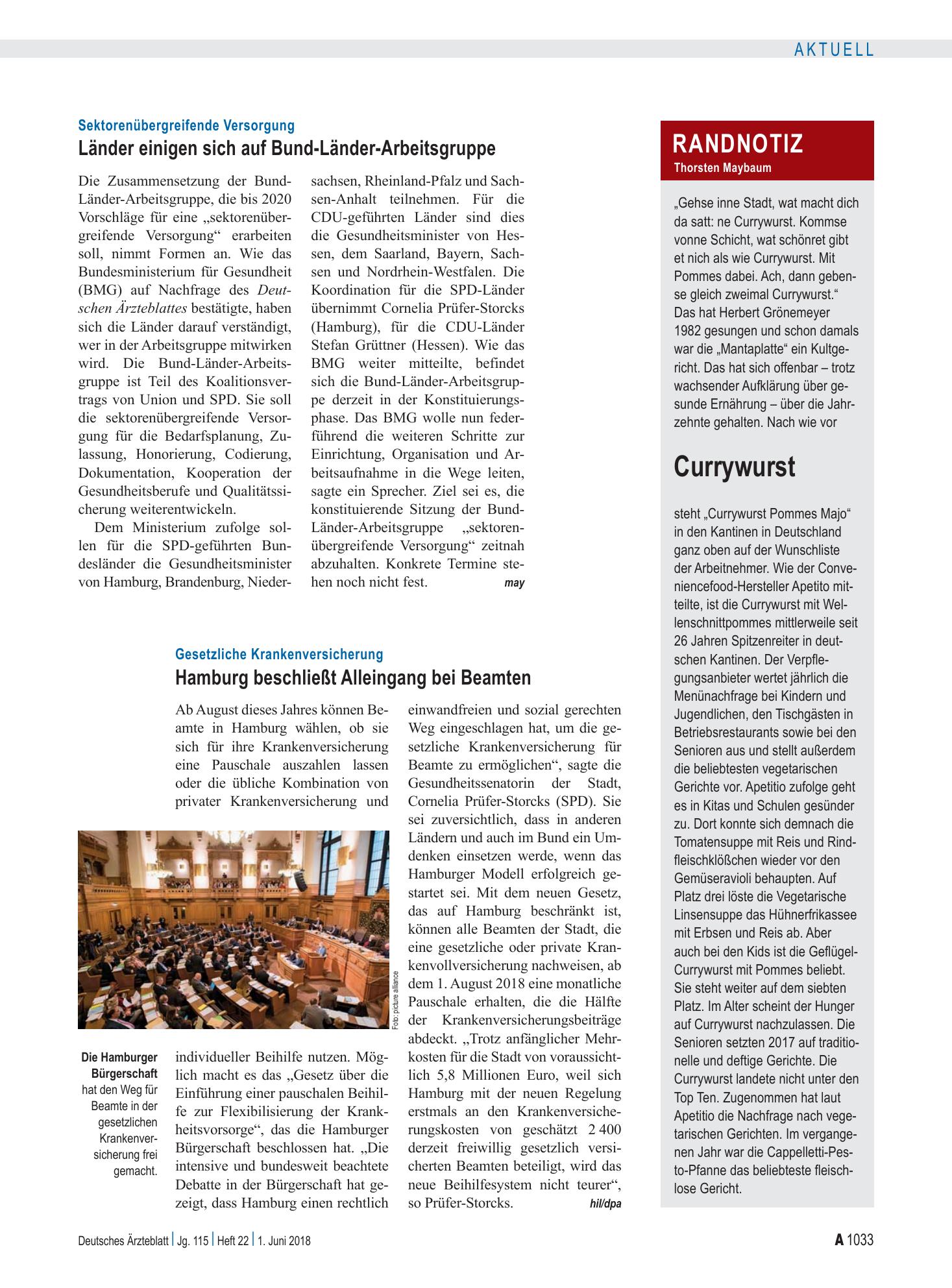 Vorschauseite 1: Randnotiz: Currywurst – Deutsches Ärzteblatt