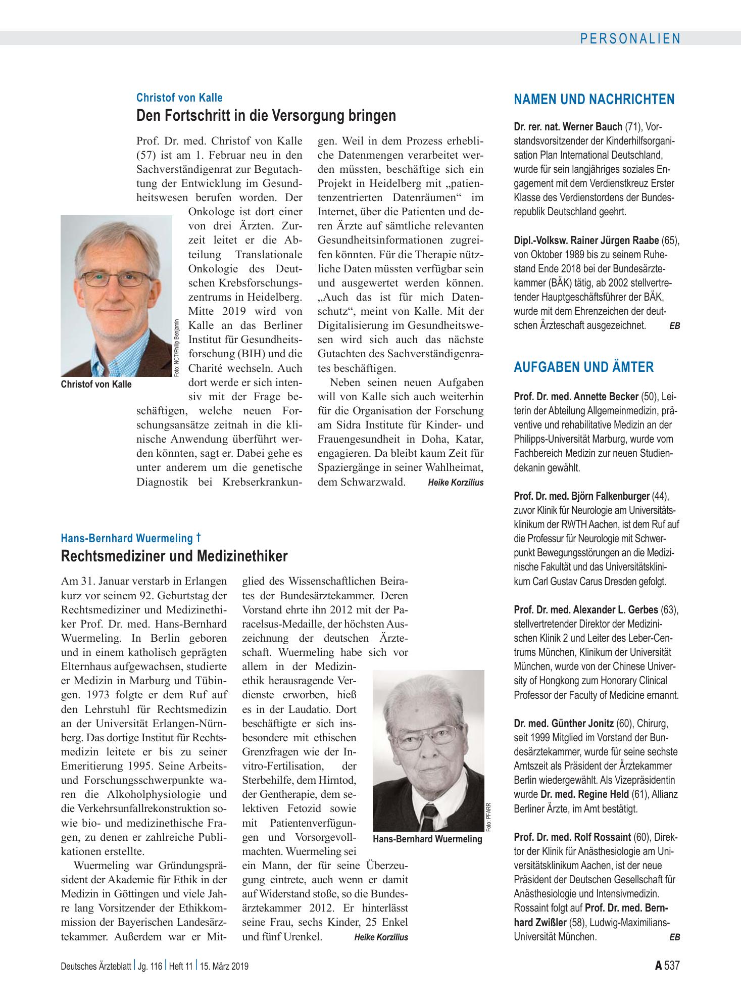 Vorschauseite 1: Namen und Nachrichten – Deutsches Ärzteblatt