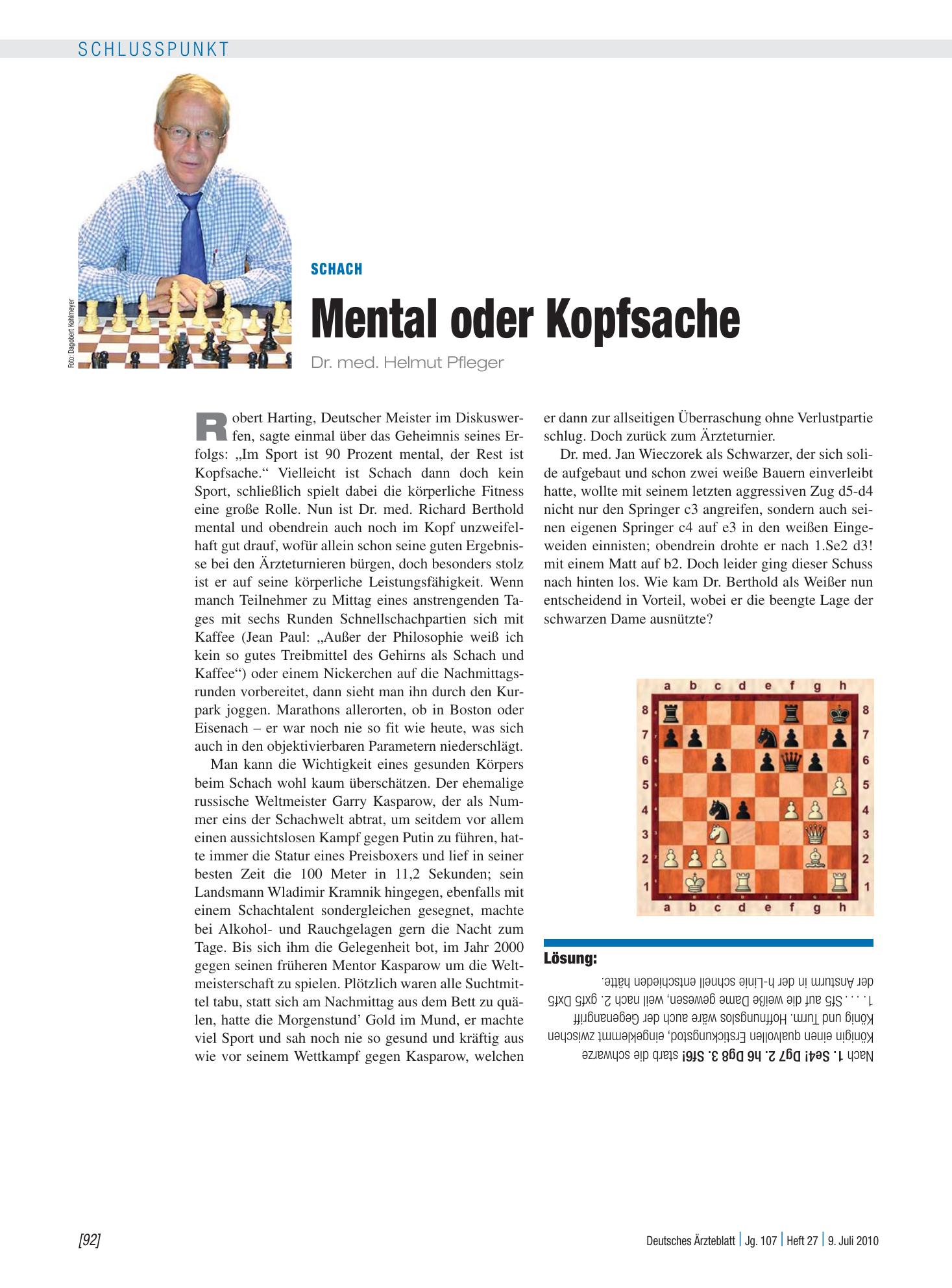 Vorschauseite 1: Schach: Mental oder Kopfsache – Deutsches Ärzteblatt