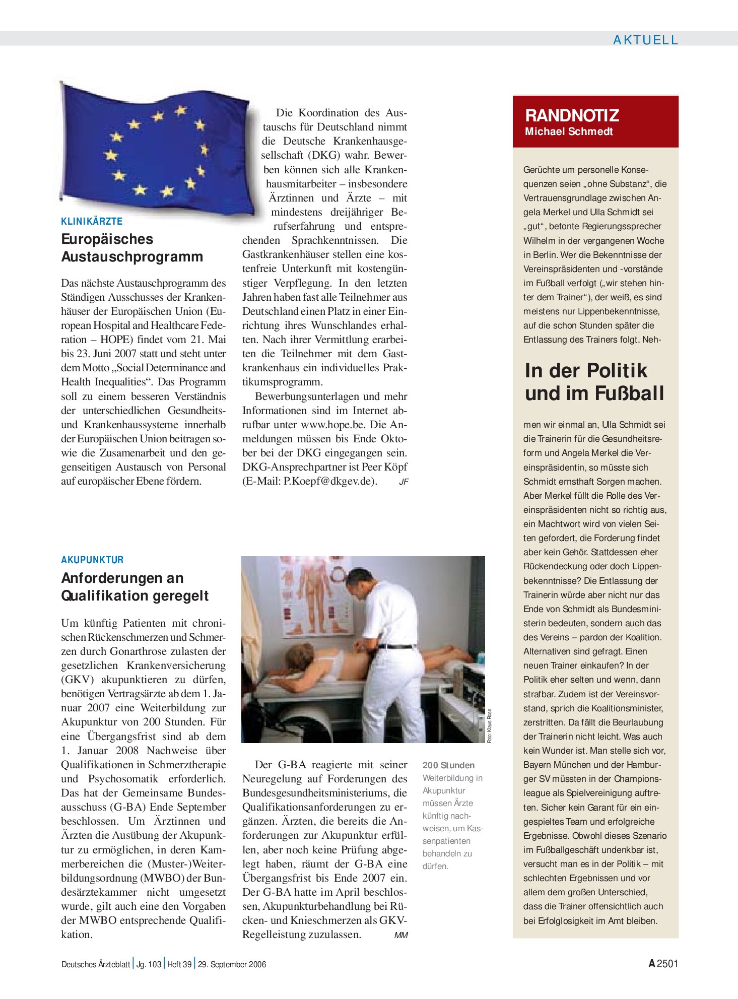 Vorschauseite 1: Klinikärzte: Europäisches Austauschprogramm – Deutsches Ärzteblatt
