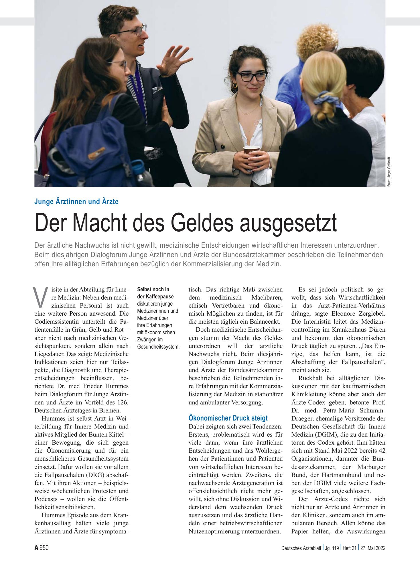 Vorschauseite 1: Junge Ärztinnen und Ärzte: Der Macht des Geldes ausgesetzt – Deutsches Ärzteblatt