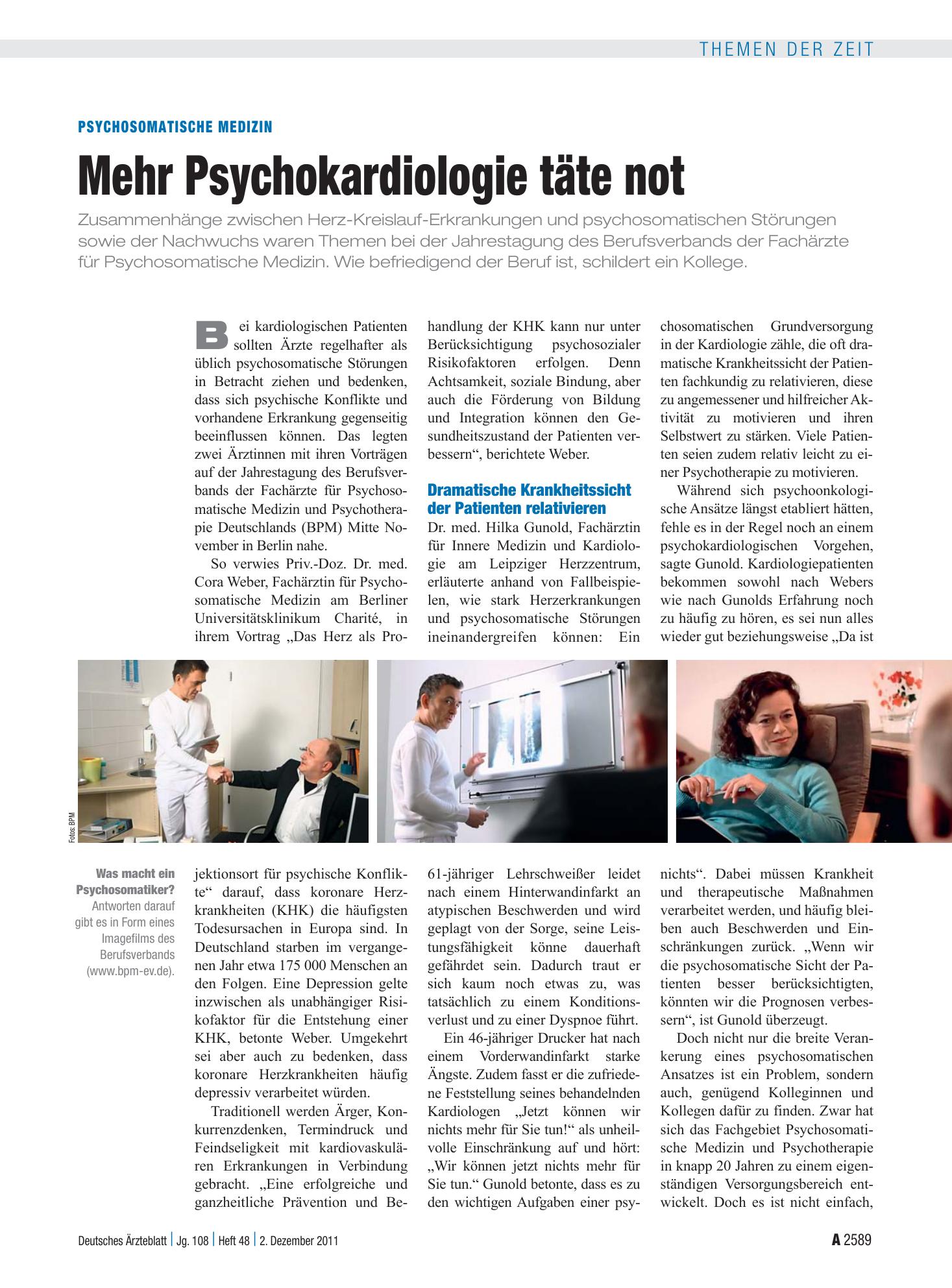 Vorschauseite 1: Psychosomatische Medizin: Mehr Psychokardiologie täte not – Deutsches Ärzteblatt