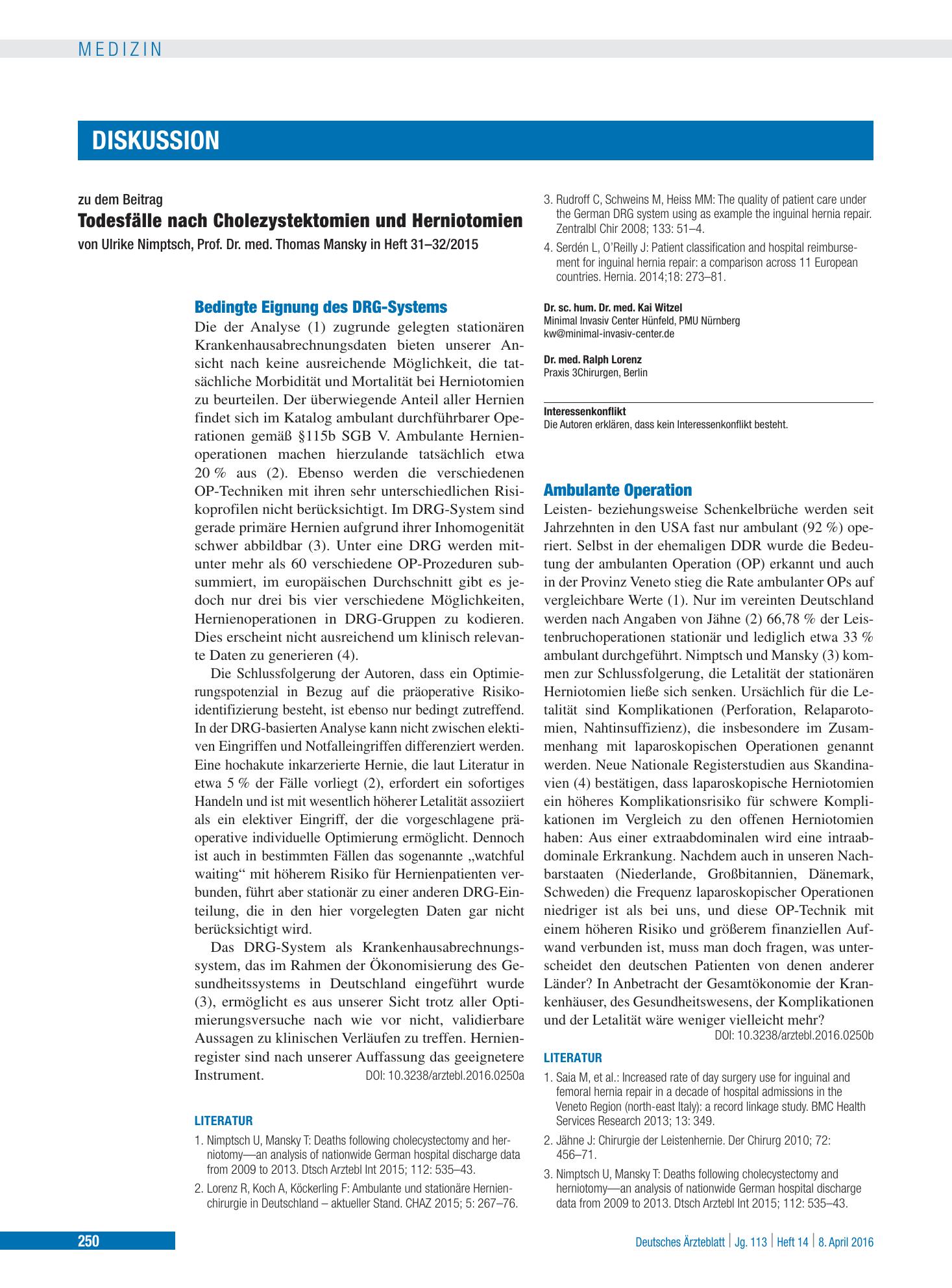 Vorschauseite 1: Bedingte Eignung des DRG-Systems – Deutsches Ärzteblatt