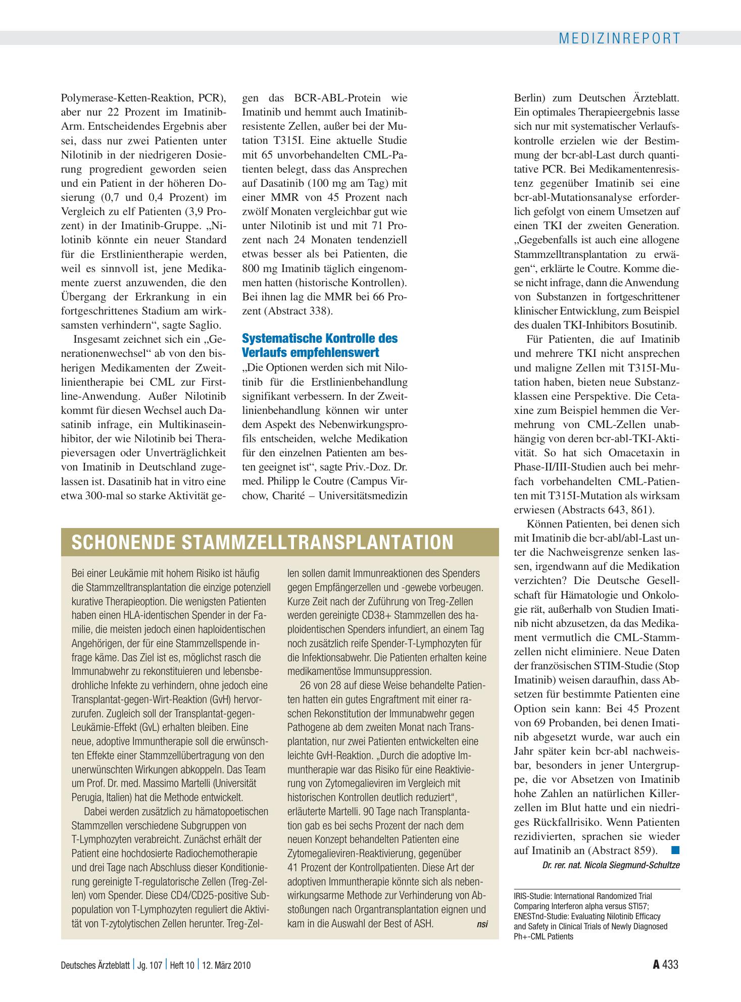 Vorschauseite 1: Schonende Stammzelltransplantation – Deutsches Ärzteblatt