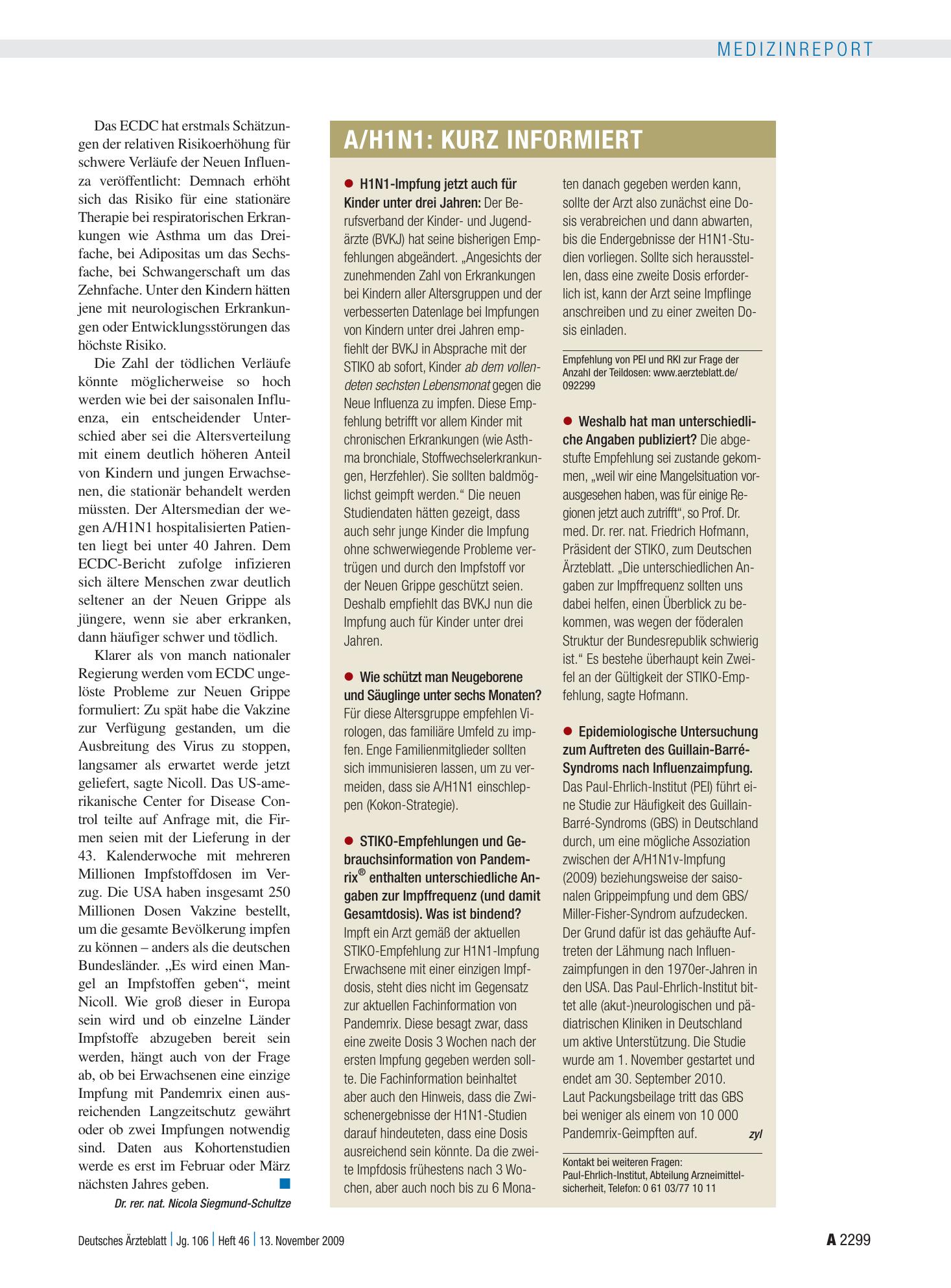Vorschauseite 1: A/H1N1: Kurz informiert – Deutsches Ärzteblatt