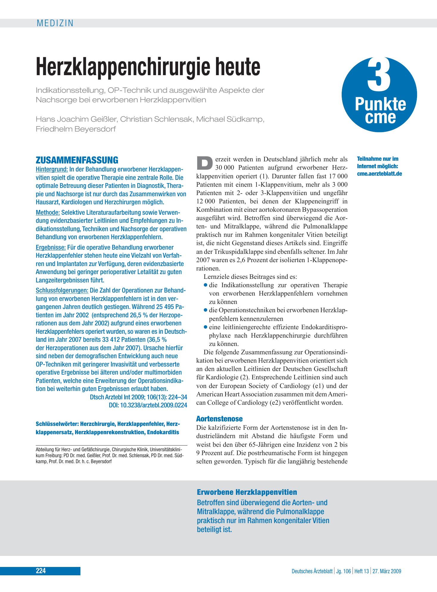 Vorschauseite 1: Herzklappenchirurgie heute – Deutsches Ärzteblatt