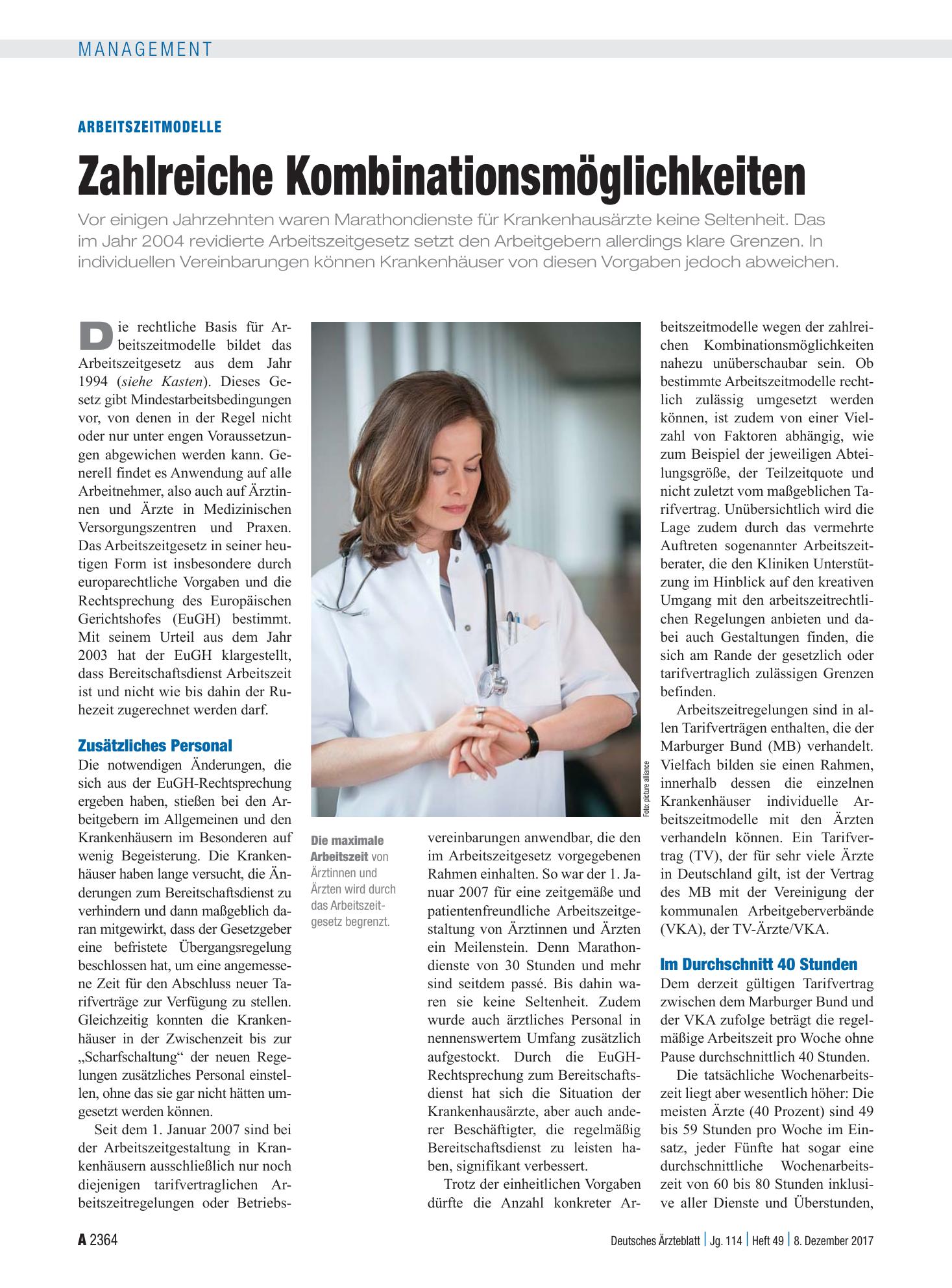 Vorschauseite 1: Arbeitszeitmodelle: Zahlreiche Kombinationsmöglichkeiten – Deutsches Ärzteblatt
