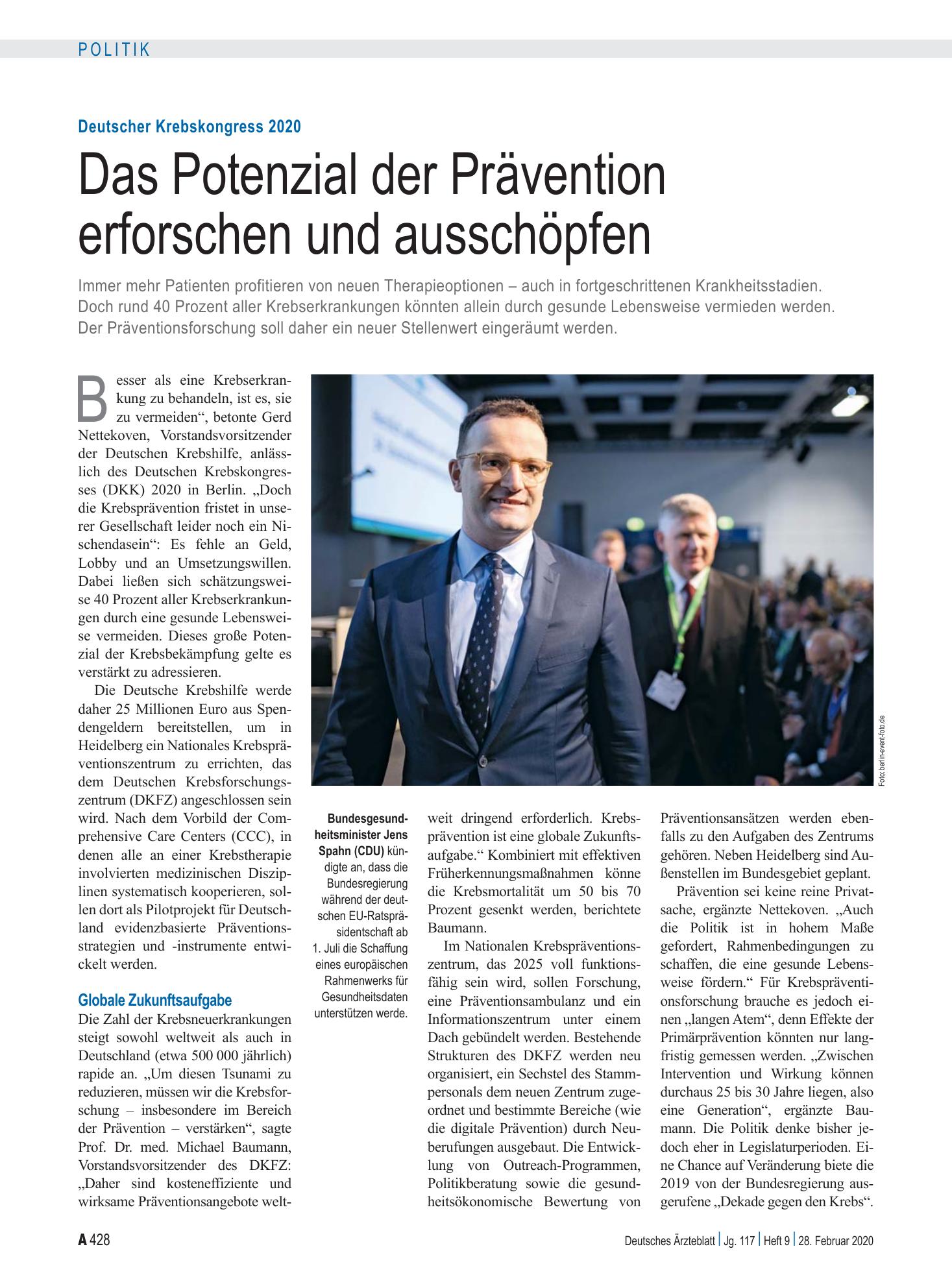 Vorschauseite 1: Deutscher Krebskongress 2020: Das Potenzial der Prävention erforschen und ausschöpfen – Deutsches Ärzteblatt