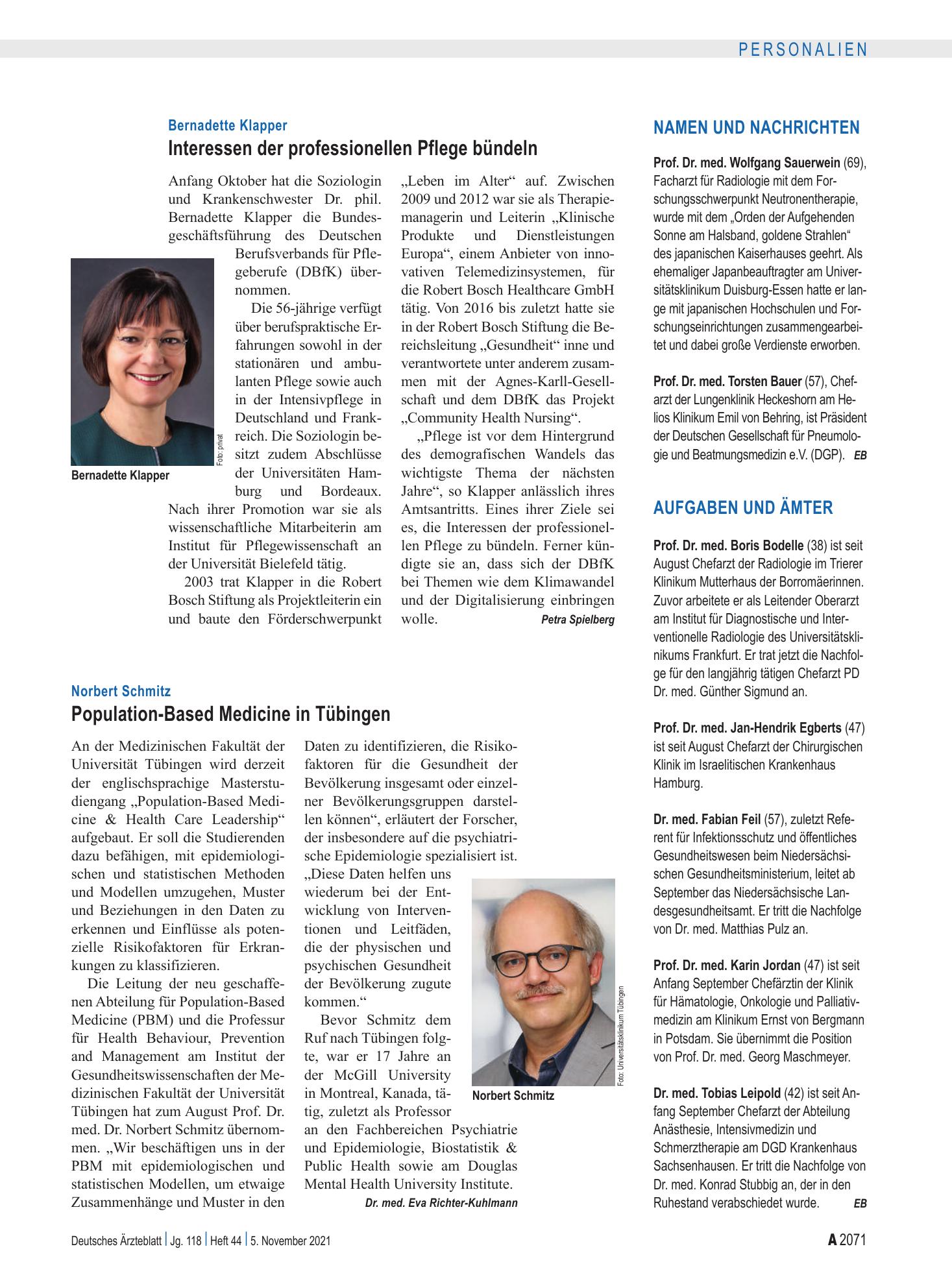 Vorschauseite 1: Aufgaben und Ämter – Deutsches Ärzteblatt