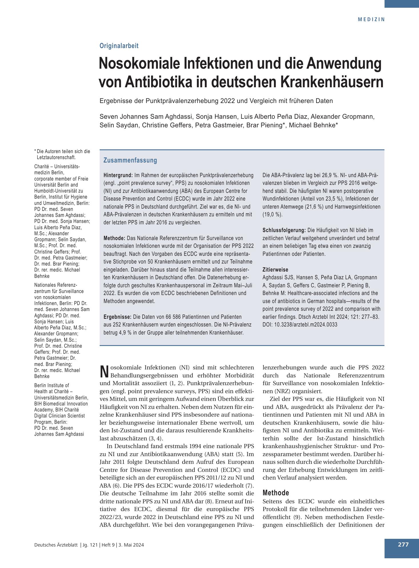 Vorschauseite 1: Nosokomiale Infektionen und die Anwendung von Antibiotika in deutschen Krankenhäusern – Deutsches Ärzteblatt