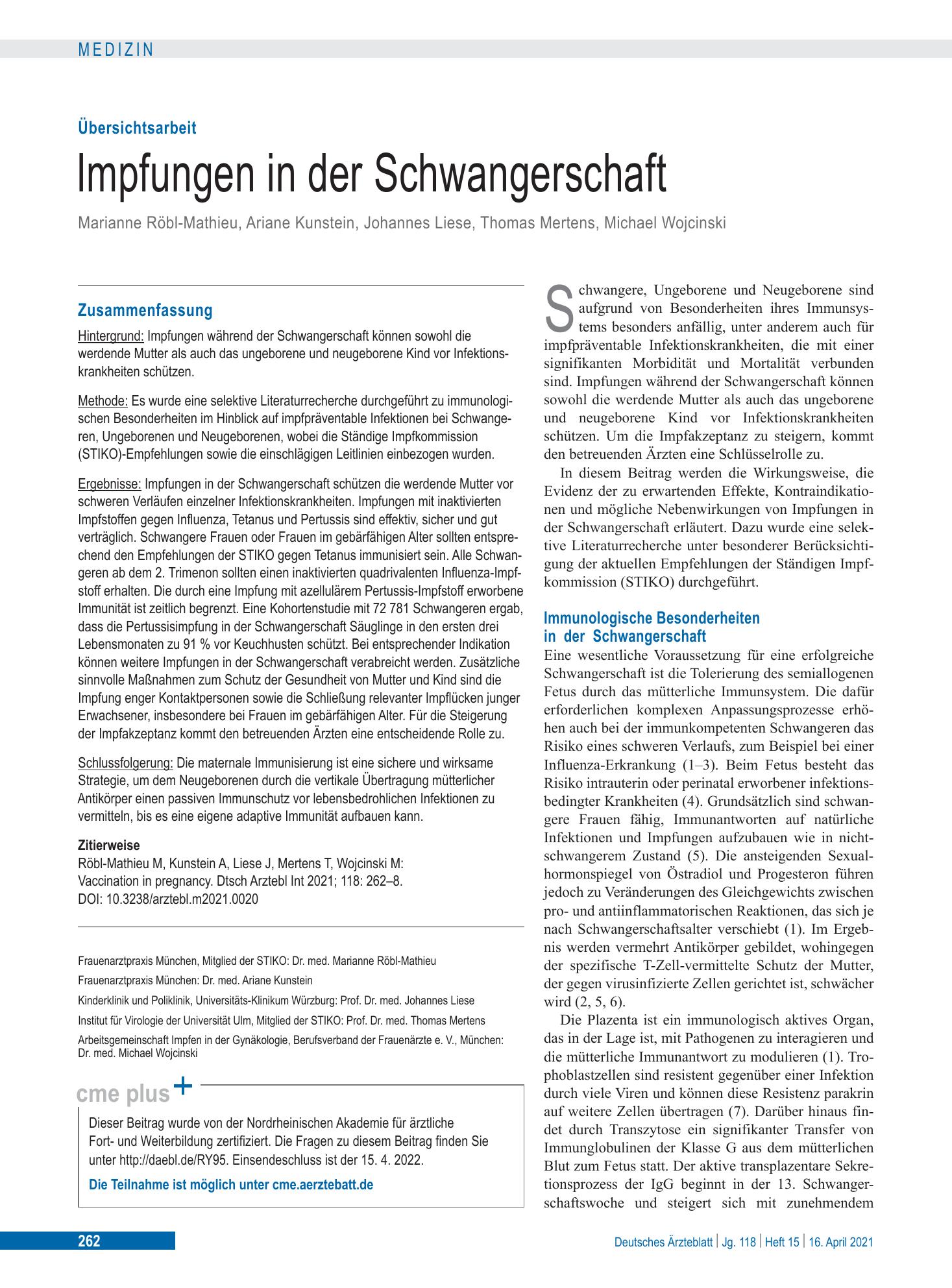 Vorschauseite 1: Impfungen in der Schwangerschaft – Deutsches Ärzteblatt