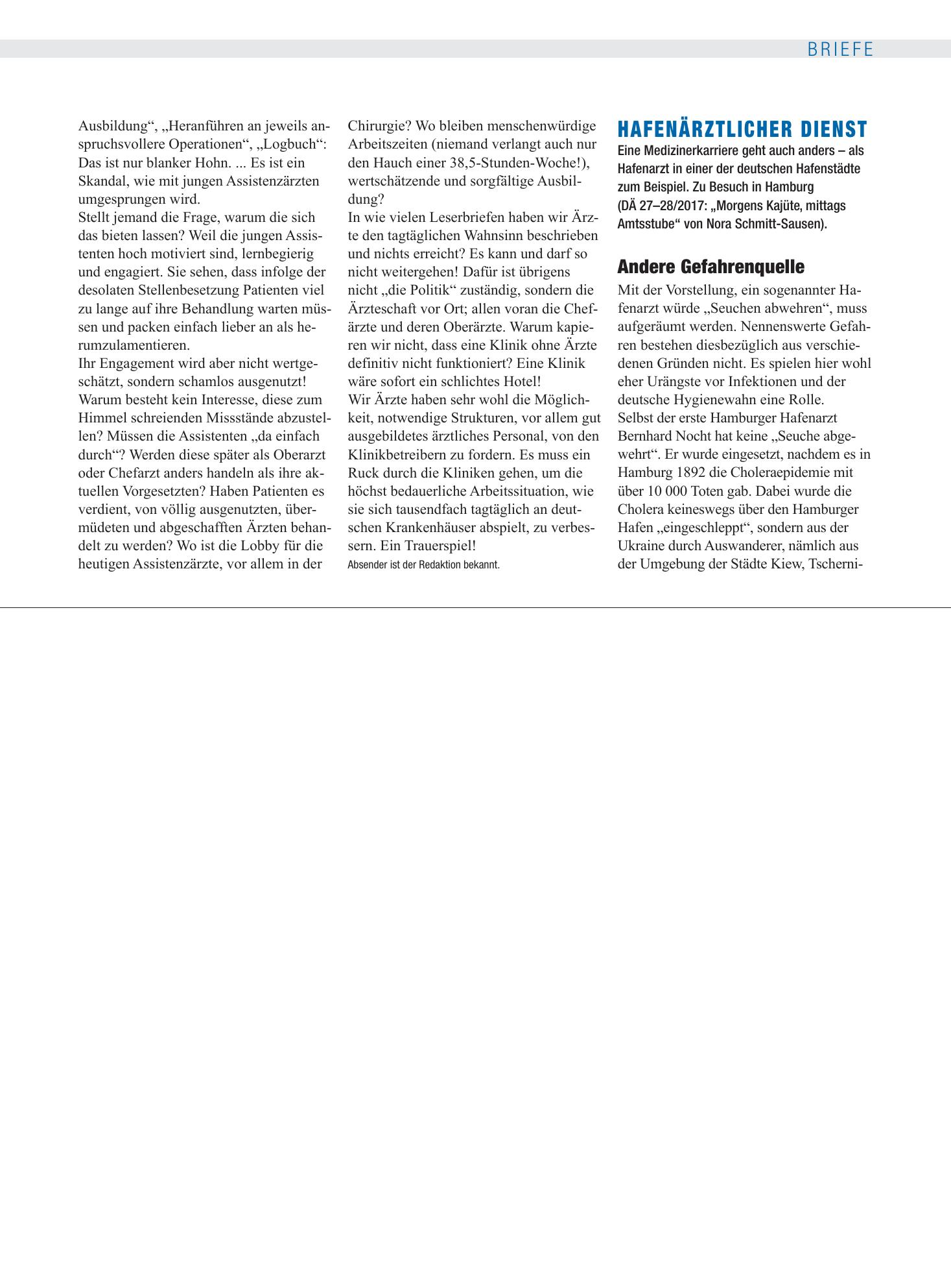 Vorschauseite 1: Hafenärztlicher Dienst: Andere Gefahrenquelle – Deutsches Ärzteblatt