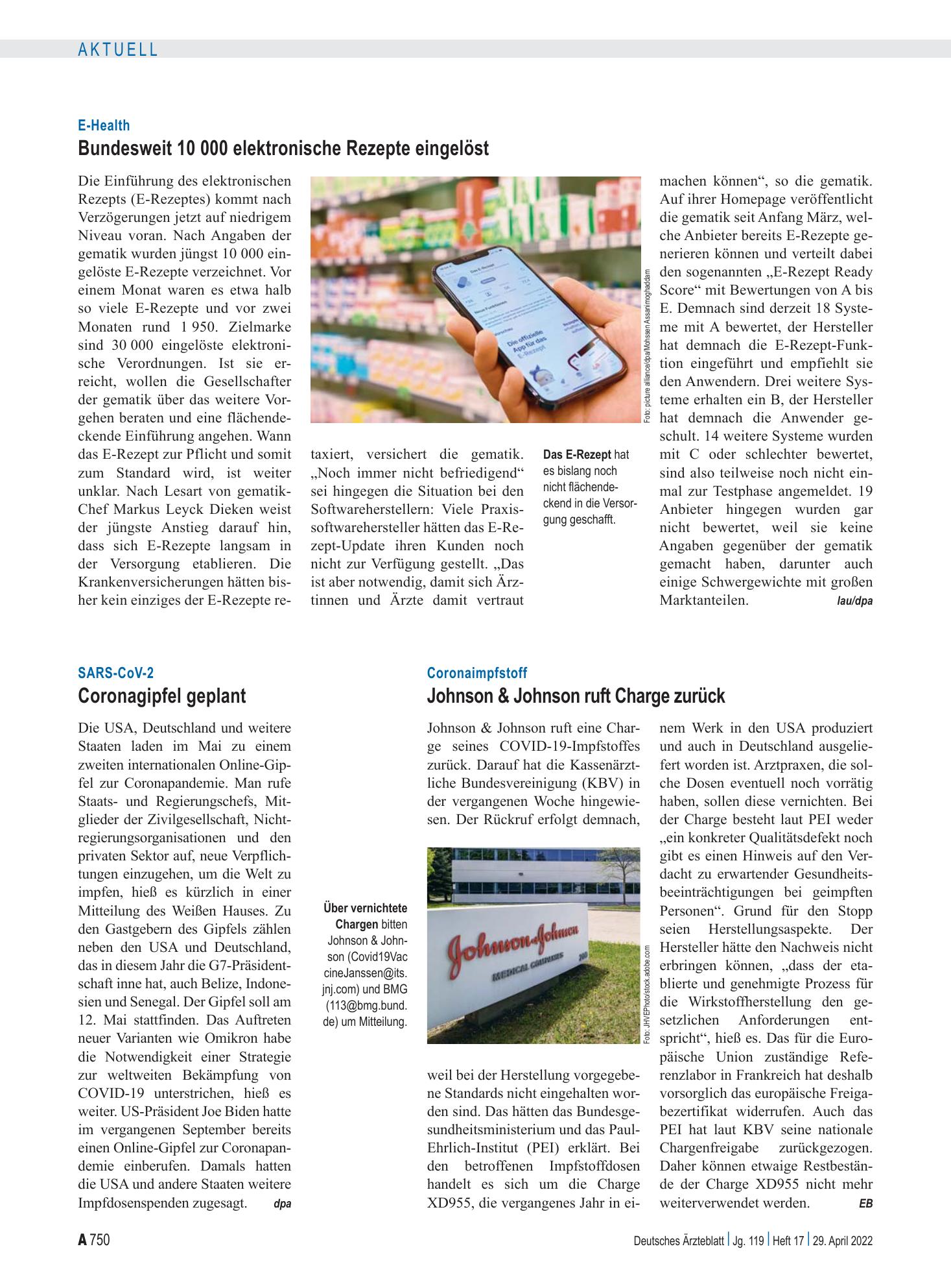 Vorschauseite 1: Coronaimpfstoff: Johnson & Johnson ruft Charge zurück – Deutsches Ärzteblatt