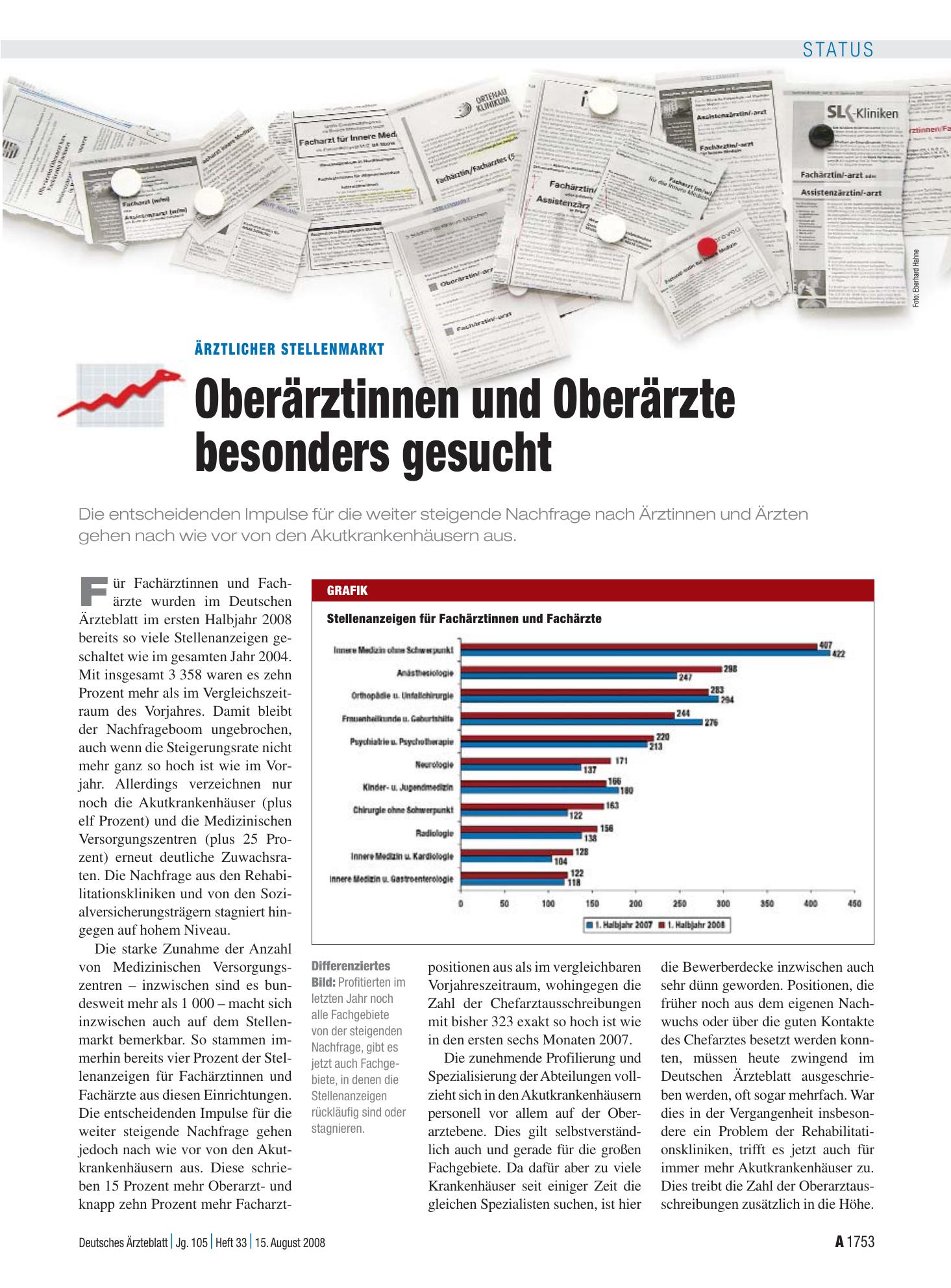 Vorschauseite 1: Ärztlicher Stellenmarkt: Oberärztinnen und Oberärzte besonders gesucht – Deutsches Ärzteblatt