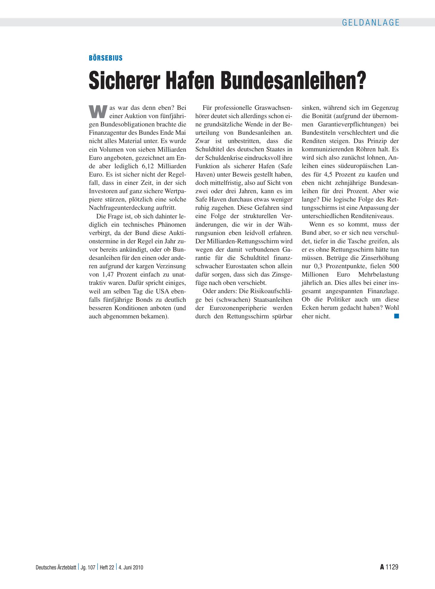 Vorschauseite 1: Börsebius: Sicherer Hafen Bundesanleihen? – Deutsches Ärzteblatt