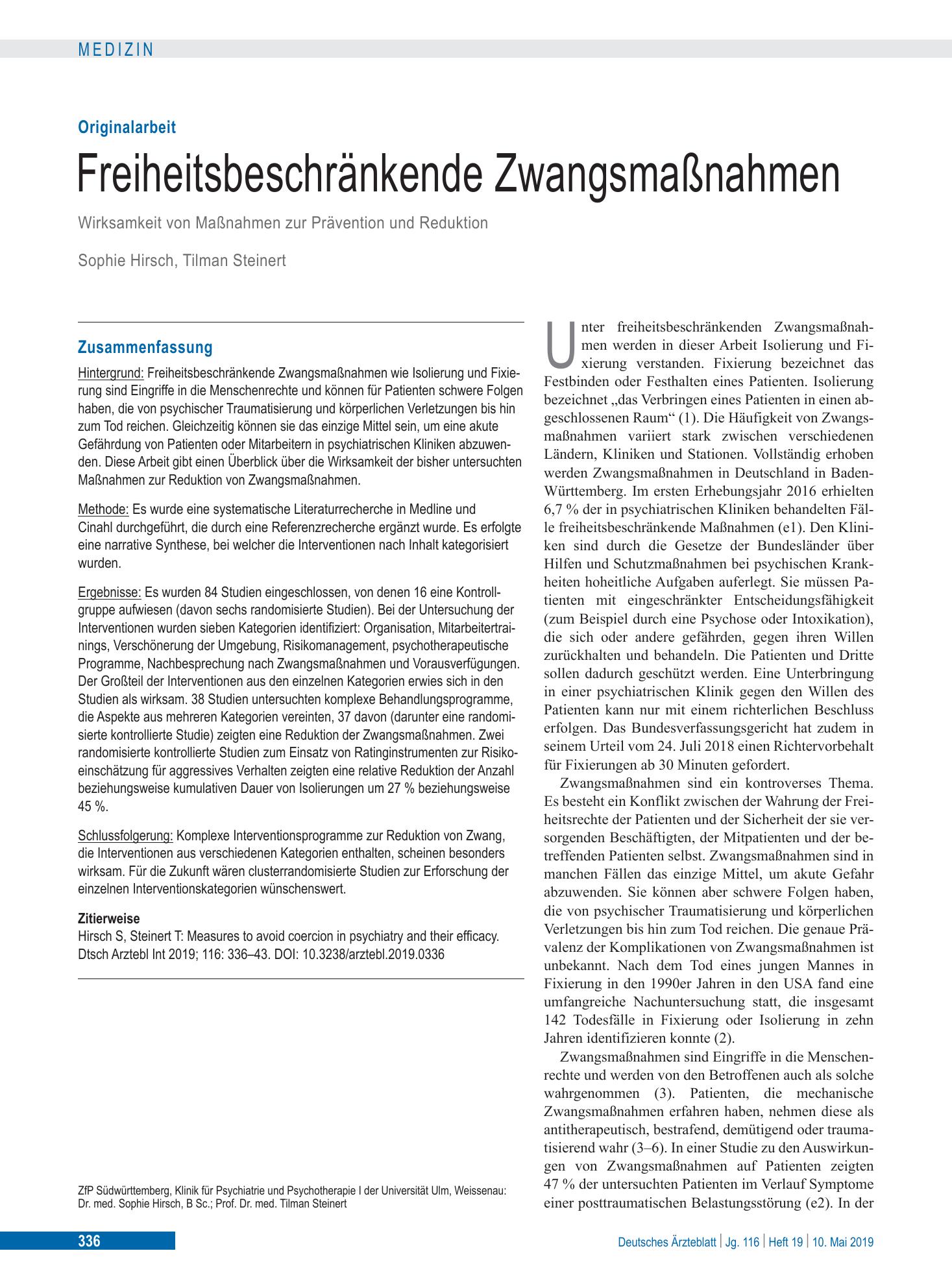Vorschauseite 1: Freiheitsbeschränkende Zwangsmaßnahmen – Deutsches Ärzteblatt
